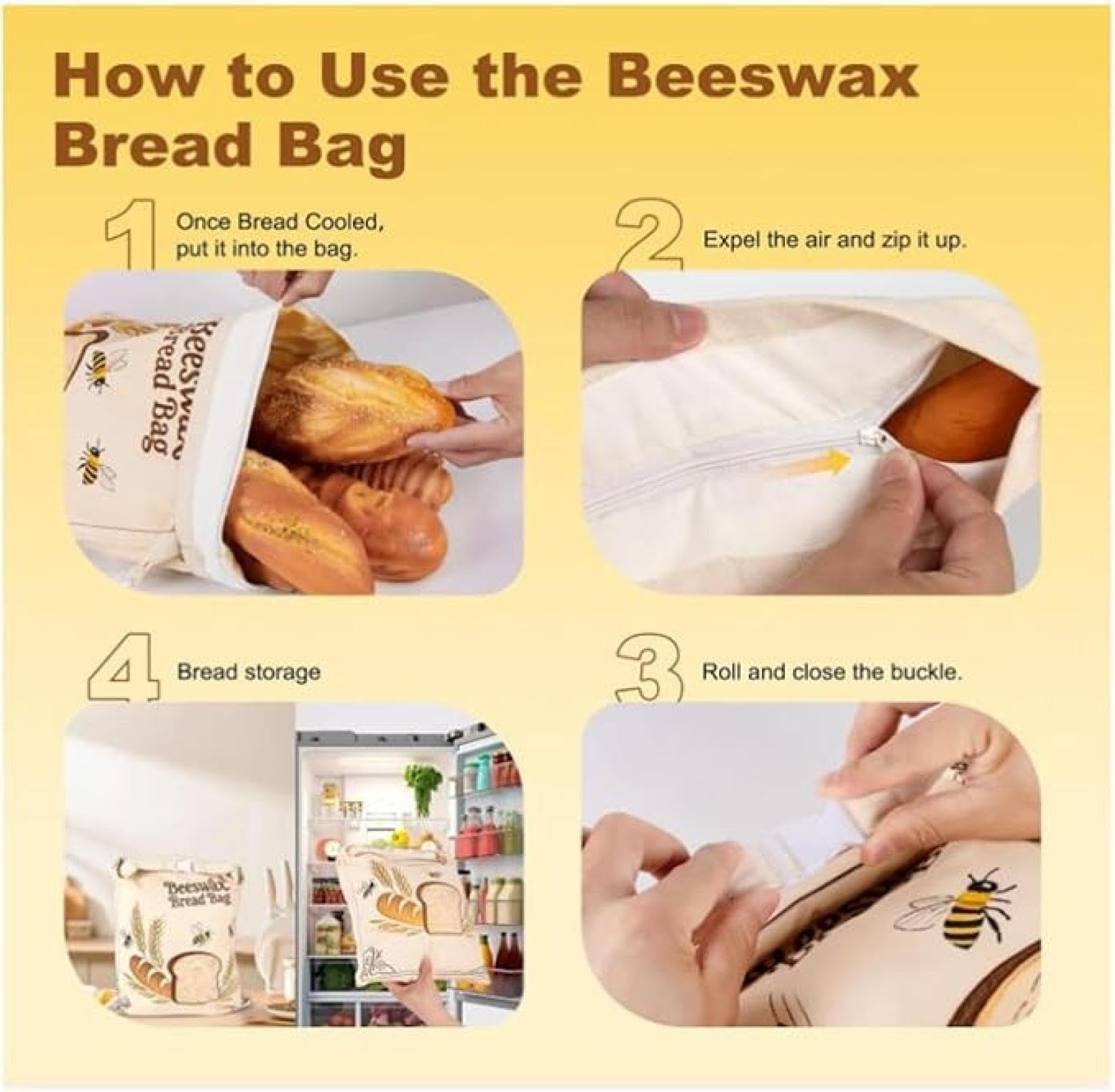 Bienenwachs-Brotbeutel für selbstgemachtes Brot, wiederverwendbare Bienenwachsbeutel für Sauerteig, gewachste Baumwollbeutel mit versiegeltem Reißverschluss, Lebensmittelaufbewahrungsbeutel für