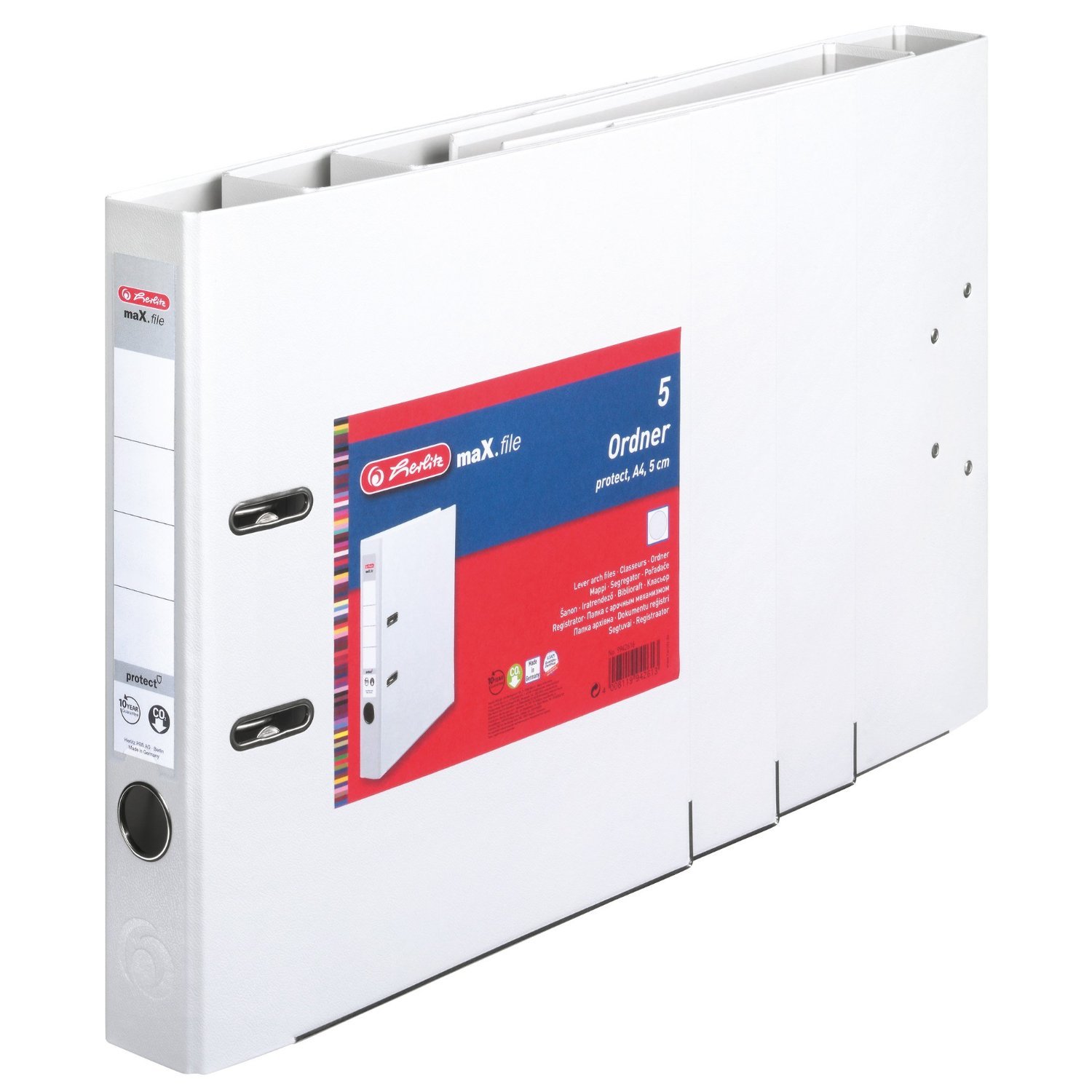 10er Sparpackung Herlitz 9942616 Ordner maX.file protect A4 5cm weiß, PP-Kunststoffbezug/Papier hellgr.besch. 5er Packung (10, weiß)