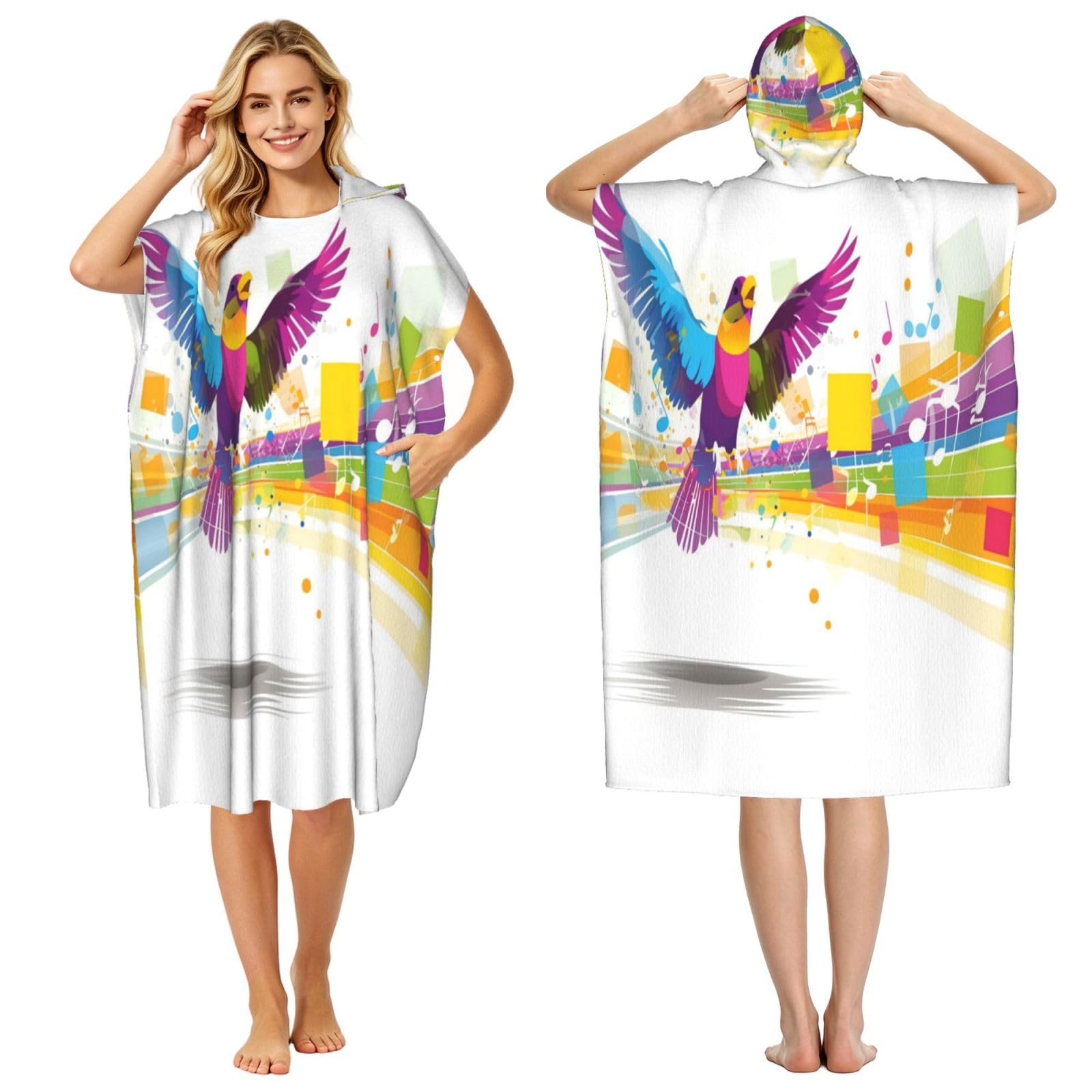 KLGRTJHK Singing Parrot Adult Hooded Beach Poncho Towel 43"X35"