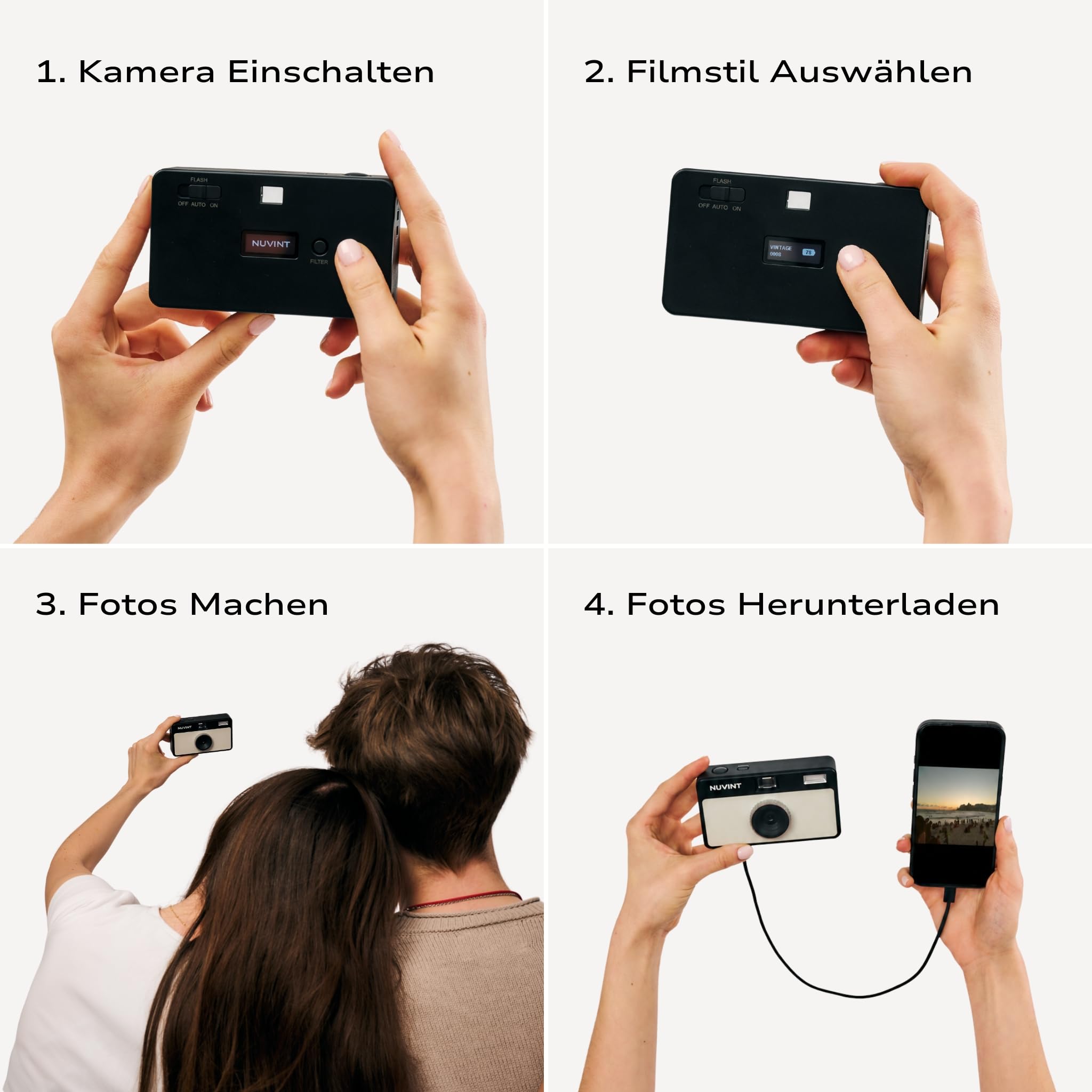 S2 Digitalkamera – Vintage Fotos ohne Film, Fotos Sofort aufs Handy, 13 MP, 1.000 Bilder pro Ladung (Warm Gray)