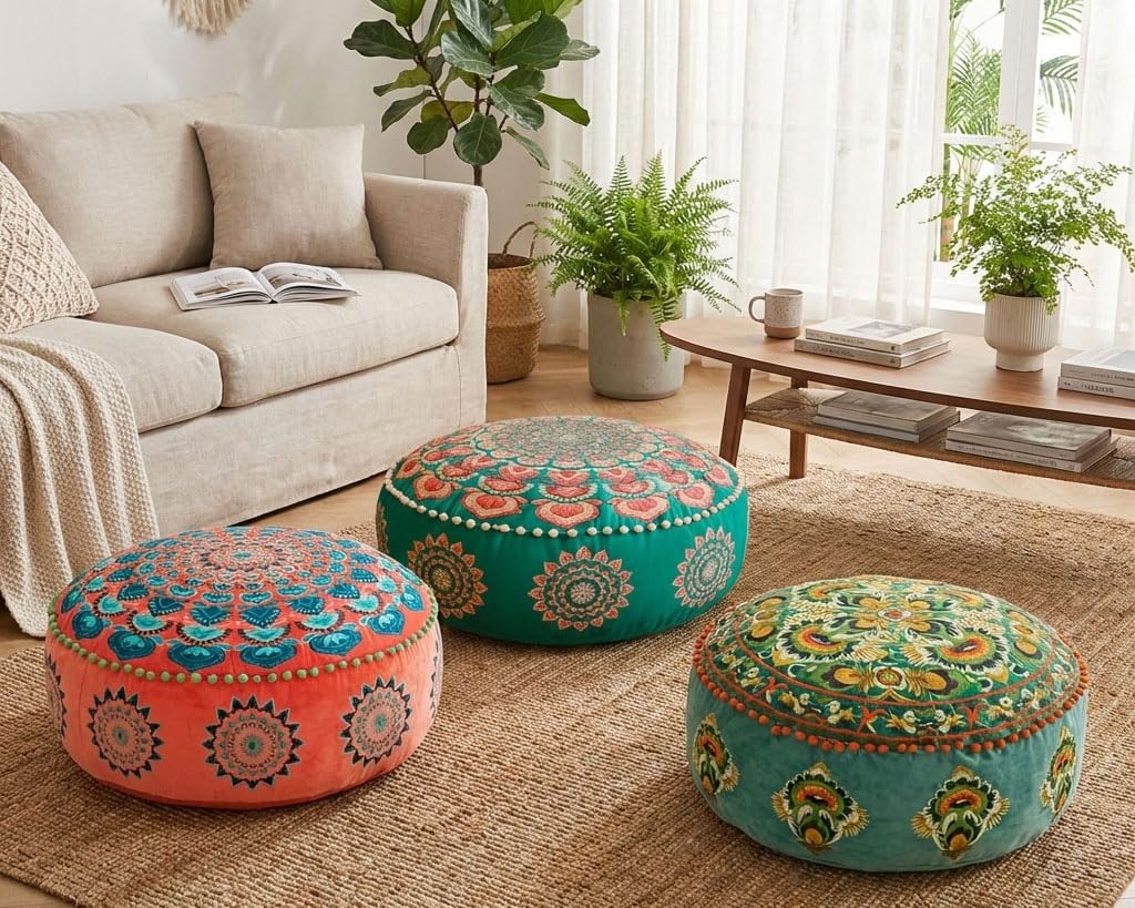Mandala Life ART Fodera per cuscino da pavimento rotondo bohémien - 60x20 cm - 100% cotone - Custodia pouf per pouf per soggiorno, camera da letto, patio e altro