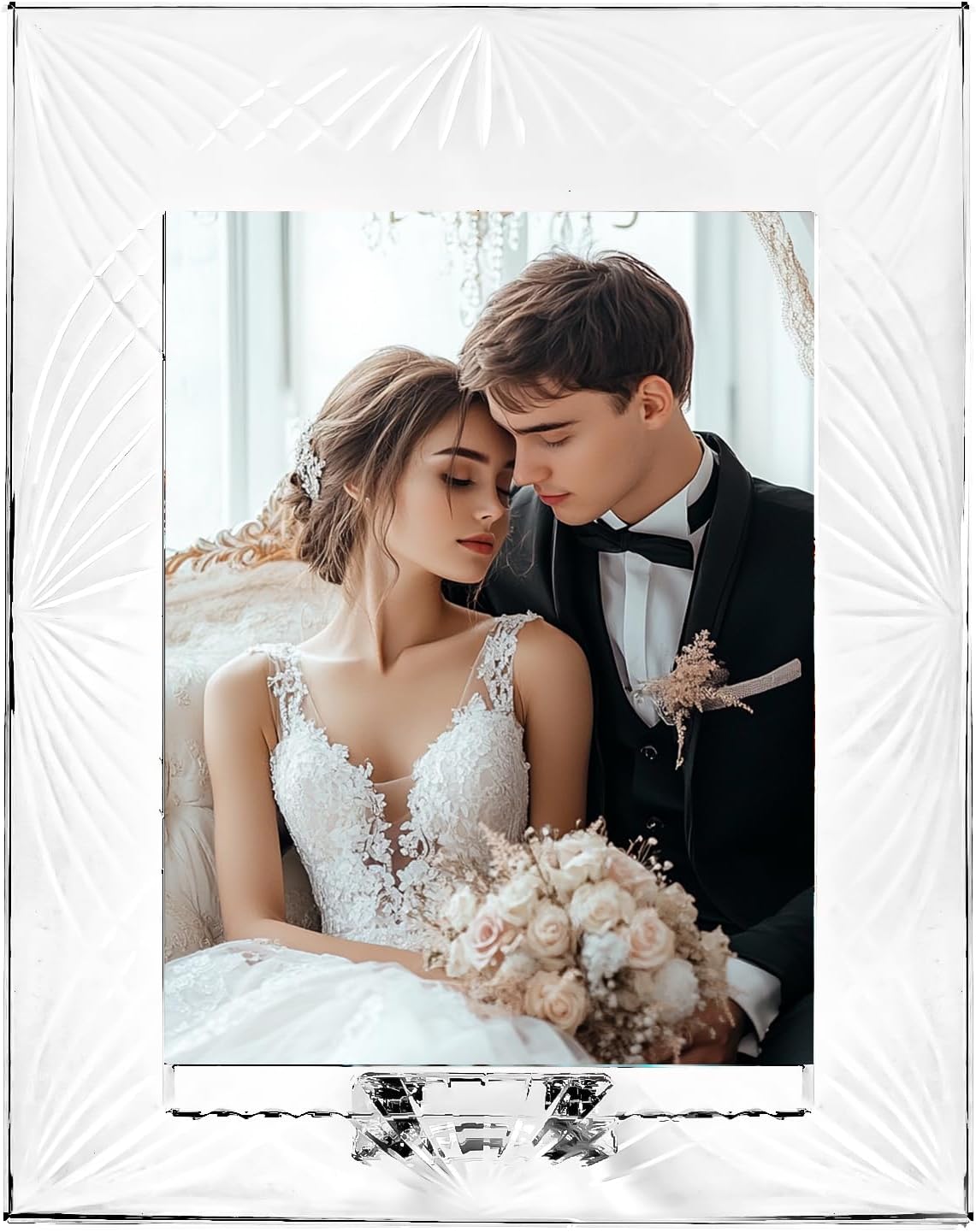 kitCom Crystal 5x7 Inch Picture Frame Sparkling for Home Decor, Wedding Frame with Embossed Design, Tabletop Display, Display Photo 5''x 7'', Comes with Gift Box