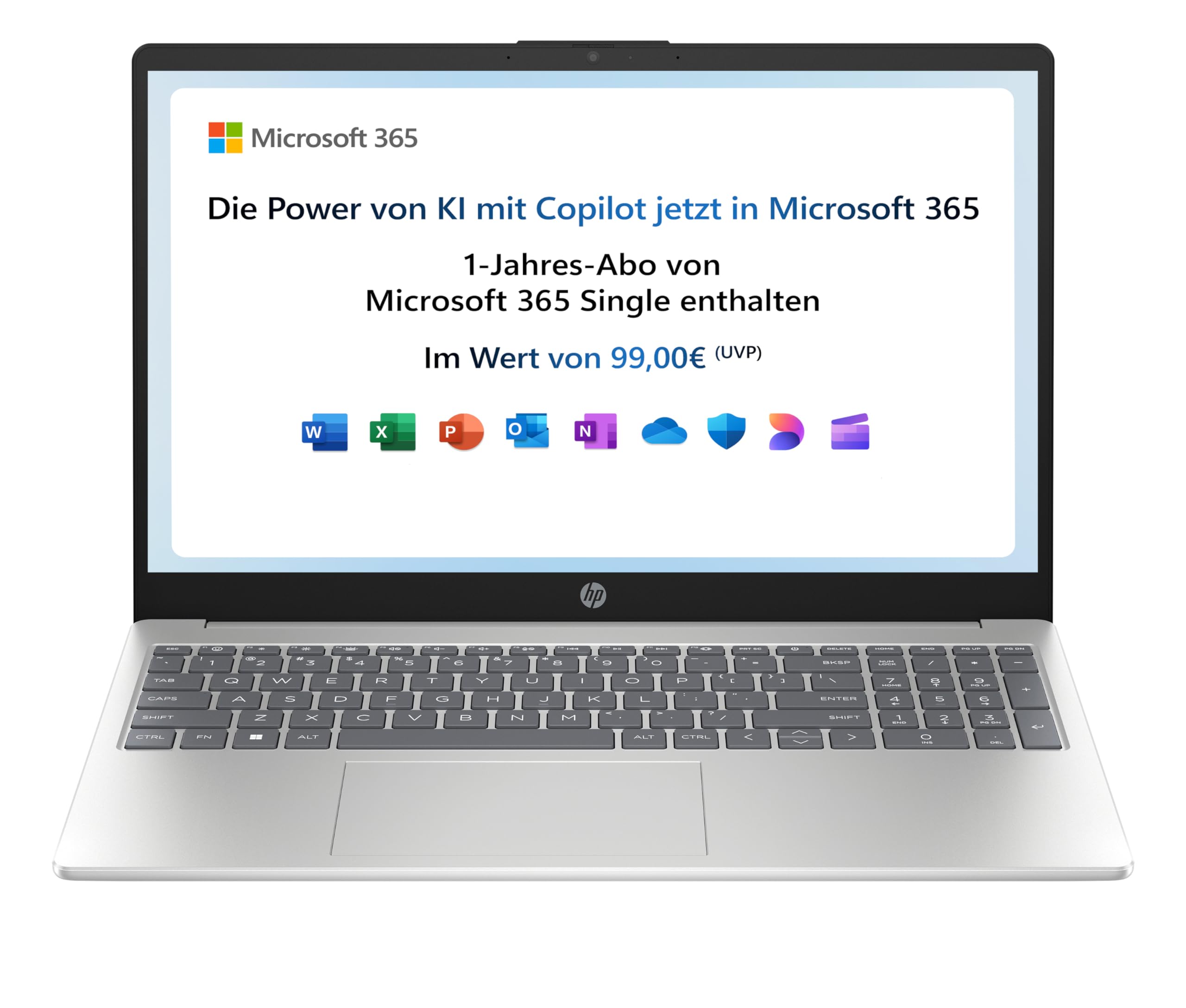 HP Laptop | 15,6" FHD Display | Intel Processor N100 | 4 GB DDR4 RAM | 128 GB UFS | Intel UHD Graphics | Microsoft 365 Single (1 Jahr) enthalten | Windows 11 Home im S-Modus | QWERTZ | Natural Silver