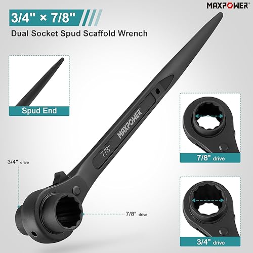 Miniatura 9 de MAXPOWER Llave de andamio de 34" x 1116", podger de trinquete Spud