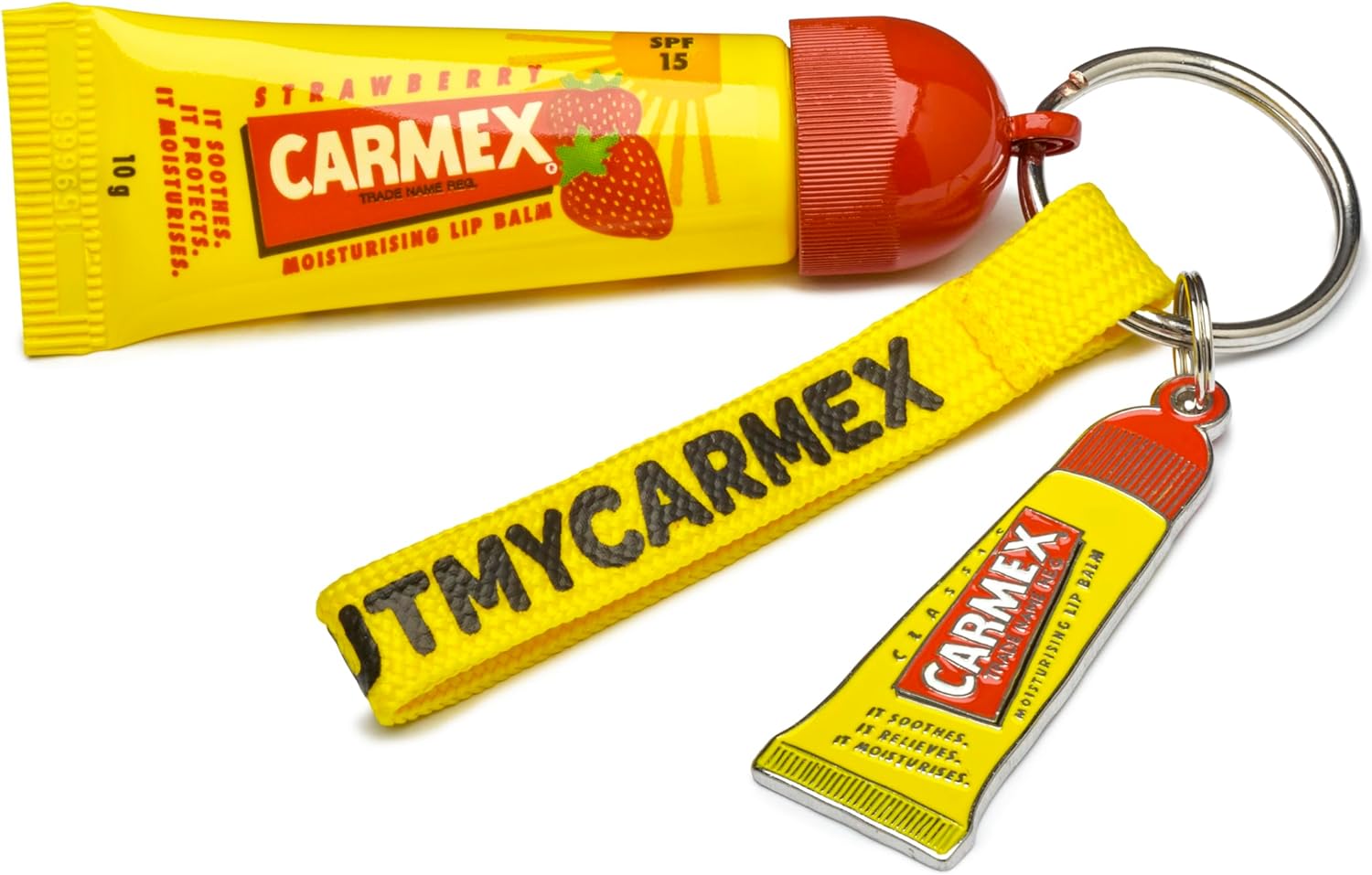 CARMEX Limited Edition sleutelhanger set (inclusief Straweberry Tube) verzacht en hydrateert de lippen