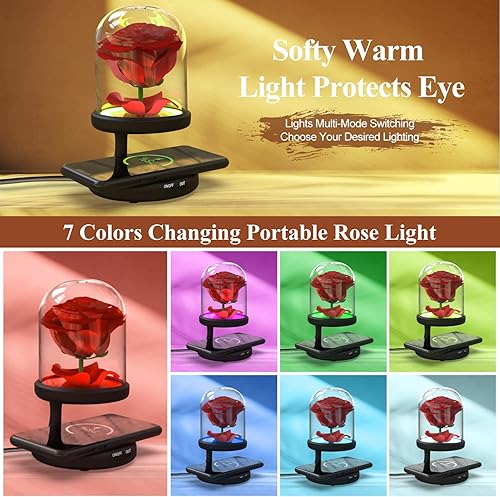 Miniatura 5 de Luz de rosas de la Bella y la Bestia regalos de rosas para mujeres flores con cargador inalámbrico rápido de 15 W regalos para mamá el mejor regalo