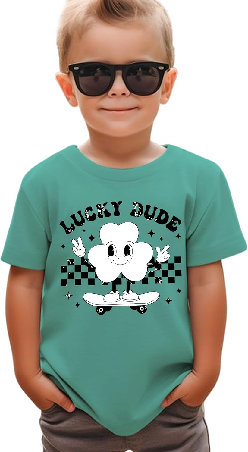 Toddler Baby St Patrick's Day T-Shirts Boys Lucky Dude Toddler Shirt Cute Clover Graphic Tee Tops