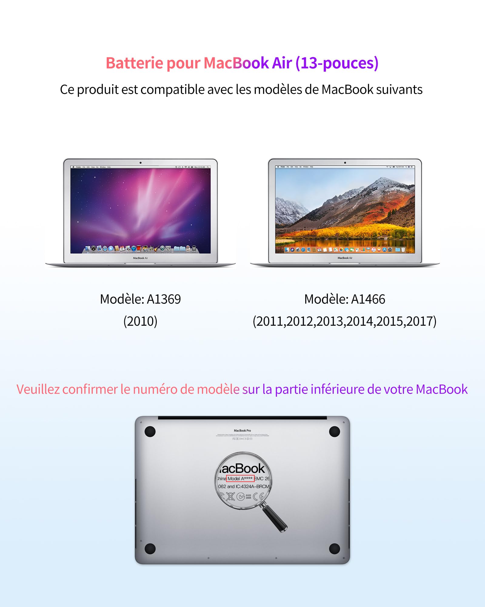 ASMARK Batterie MacBook Air A1466 pour 13 Pouces A1369(2010,2011) A1466(2017,2015,2014,2013,2012) A1377/A1405/A1496 Battery