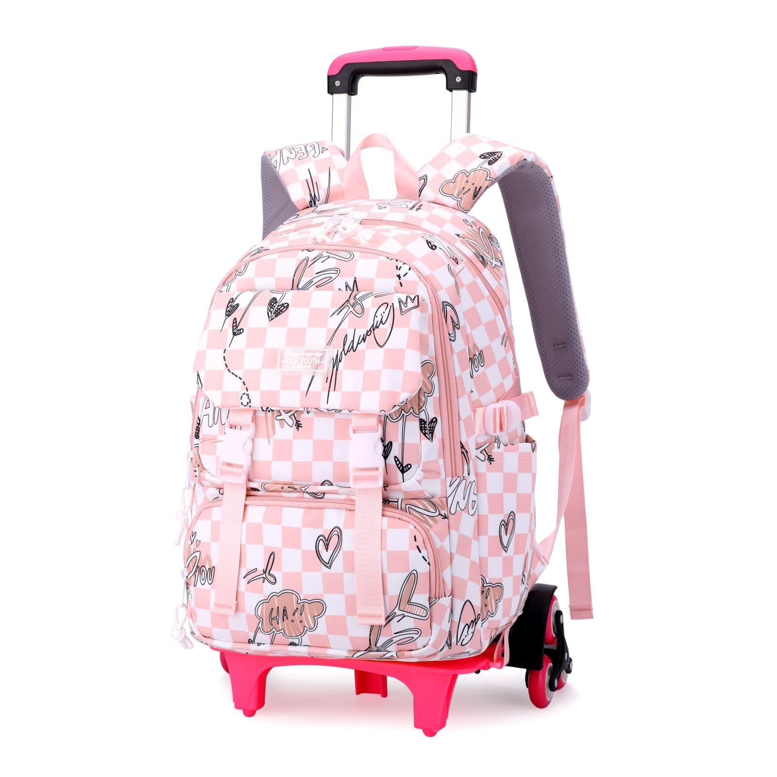 PROTAURI Mochila Escolar 6 Ruedas para Niños - Mochila Trolley para Niños Niñas Mochila Libros de Estudiantes Primarios con Trolley Extraíble Viajes al Aire Libre Universidad