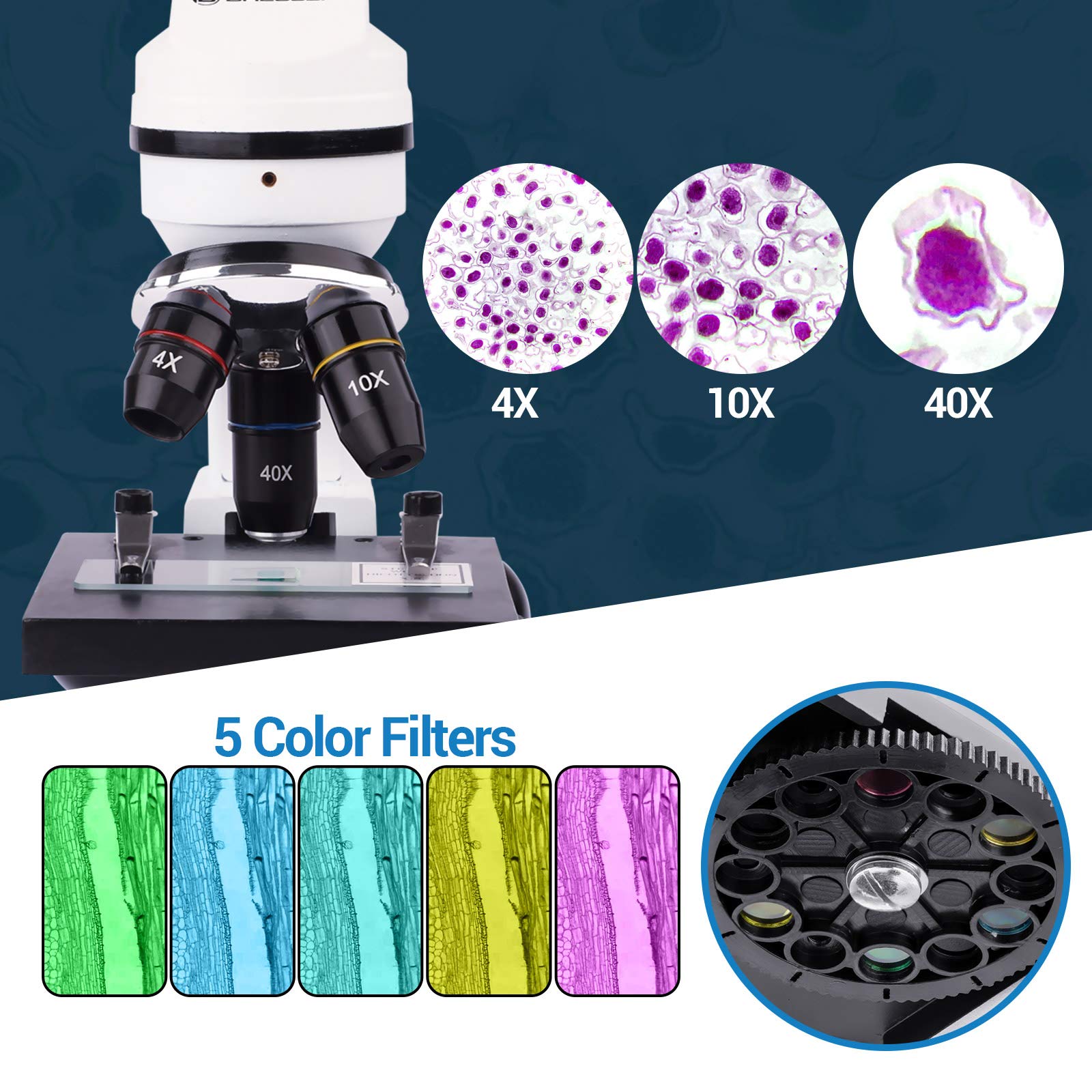 BNISE Kids Microscope 40X1600X Microscope for Adult Beginner
