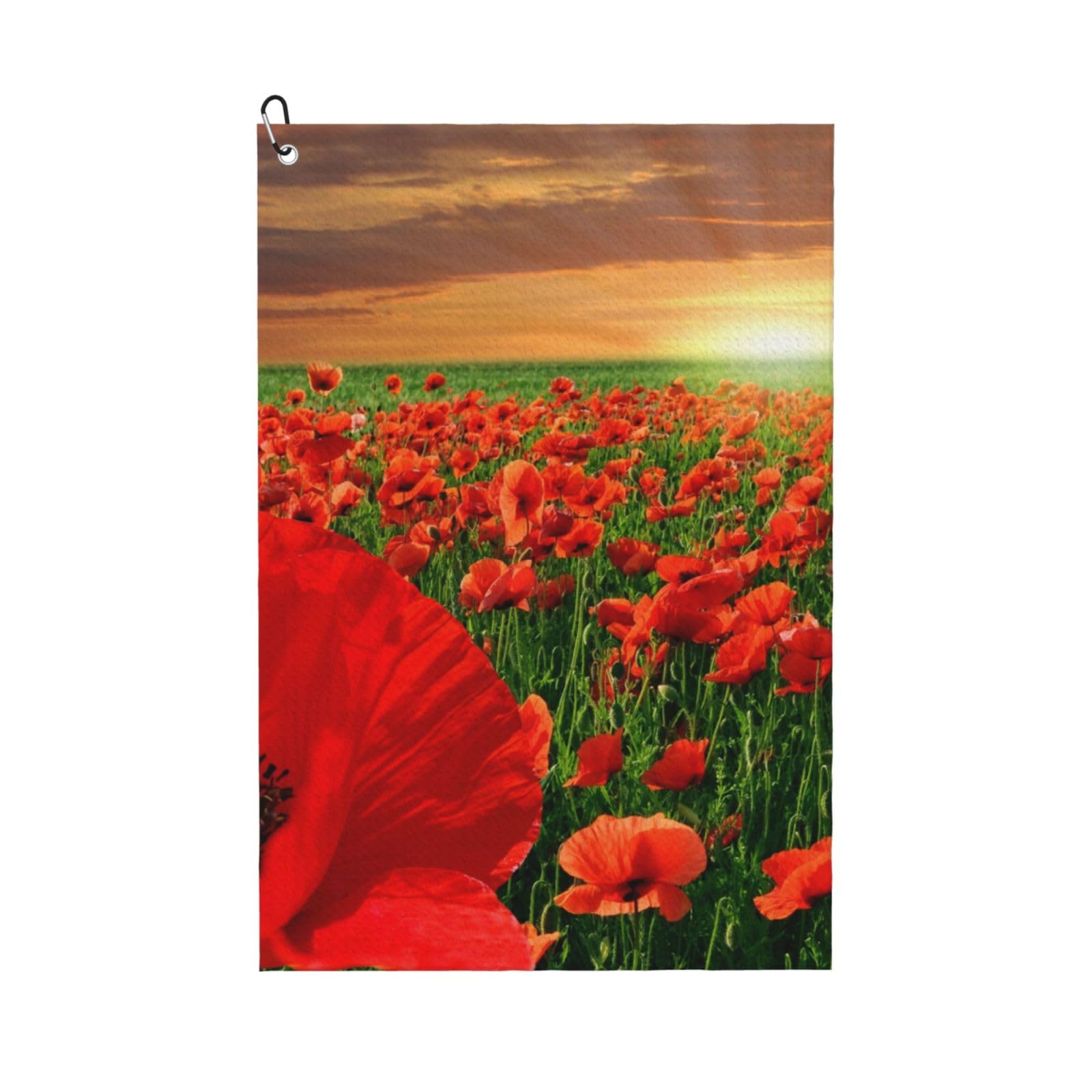 Hnnkloy Sunset Poppy Field, 16x24 in Portable Waffle Golf Towels with Carabiner Clip for Golf Bag