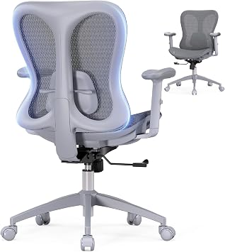 amseatec Ergonomic Office Desk Chair, Comfortable Computer Gaming Chair, Breathable Mesh Back & Seat, Adjustable Armrest, Lumbar Support, Butterfly Design for Home Office Gray