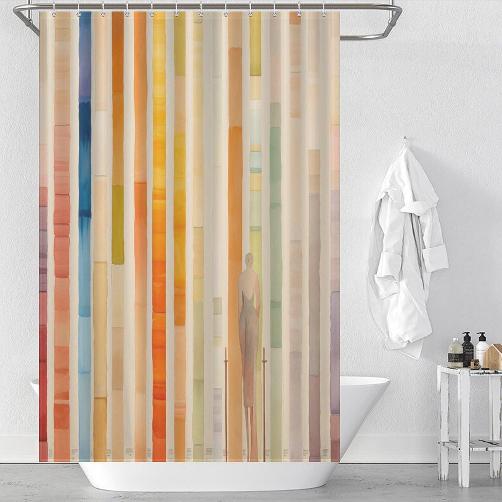 HighonHi Multicolored Line of Stripes Shower Curtain Retro Stripe Multicolor Shower Curtain Plastic Waterproof Fabric Shower Curtsin Home Bathroom