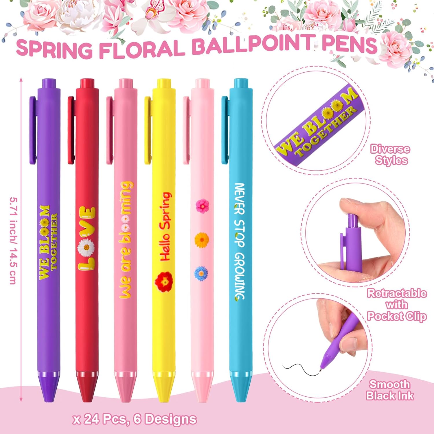 Pasimy 24 Set Flower Sticky Notes and Pens Set Spring Themed Flower Gifts Party Favors Colorful Floral Daisy Note Pads Bulk Ballpoint Pens for Spring Easter Women Adults Office Coworkers Supplies