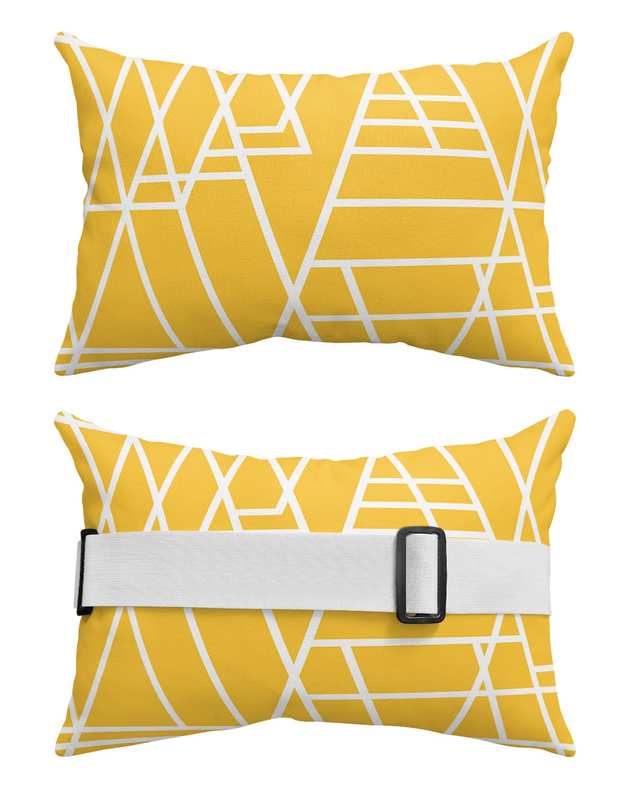 Onekaccu Orange Pillow Covers Lumbar Pillowcases, Outdoor Waterproof Chaise Lounge Throw Pillow Covers with Elastic Stripe Set of 2 Modern Abstract Art Geometric Pillow Cases 12x20 Inch