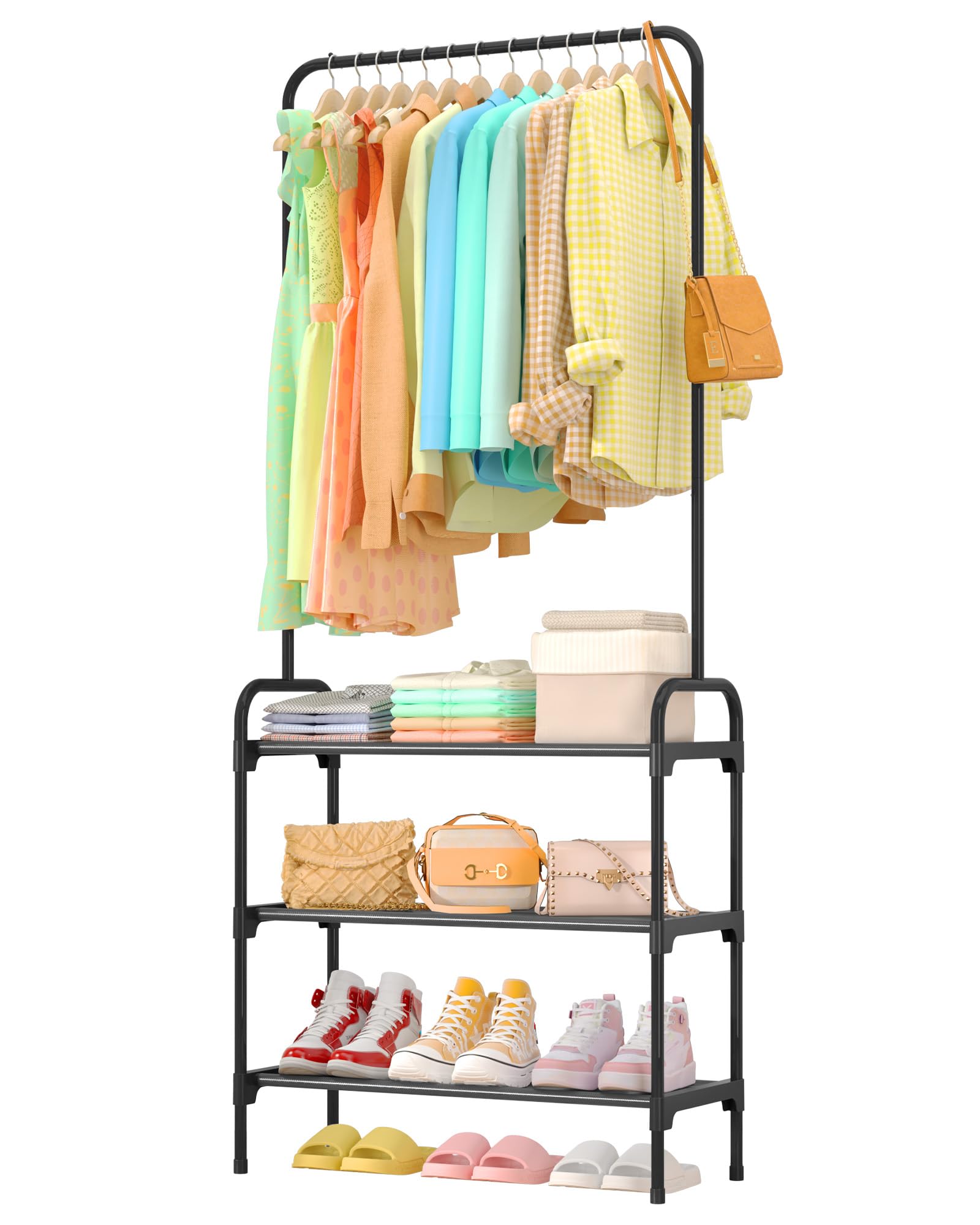 Clothes Rack - Clothing Rack with 3-Tier Shoe Rack and Anti-Slip Stopper Shoe Organizer for Entryway Bedroom or