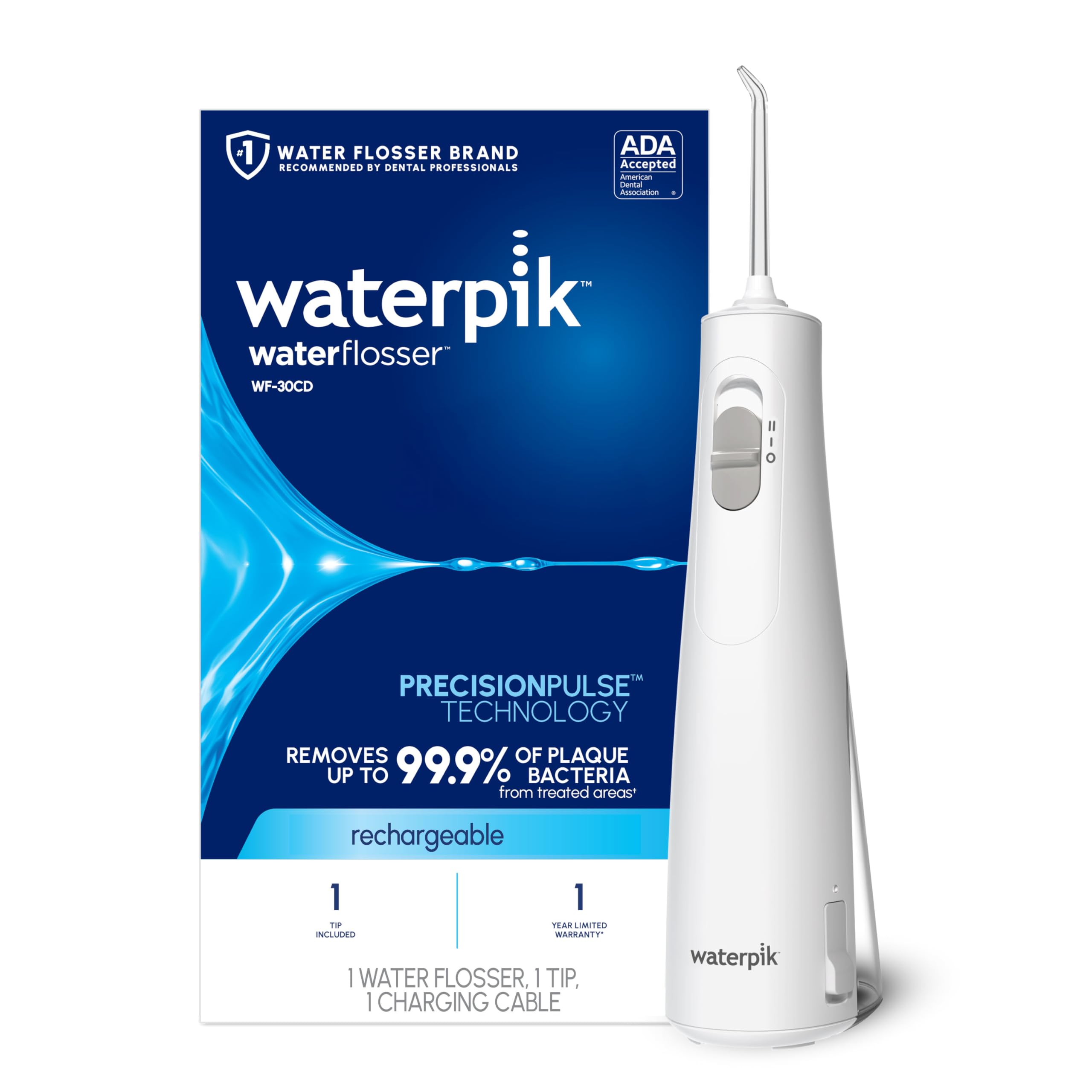 Waterpik Hilo dental portátil inalámbrico 1100 recargable para limpieza de dientes y uso de hilo dental, viajes, cuidado de aparatos ortopédicos, encÃas más saludables, impermeable para ducha