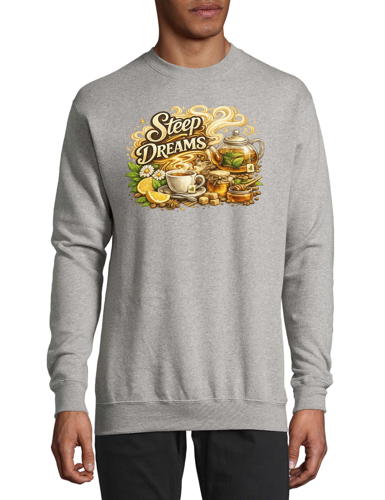 Steep Dreams herbata czas ilustracja bawełniany sweter bluza sweter szary