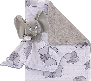 Disney Dumbo - Juego de 2 cobija Sherpa súper Suave para bebé y Manta de Seguridad, Color Gris y Blanco