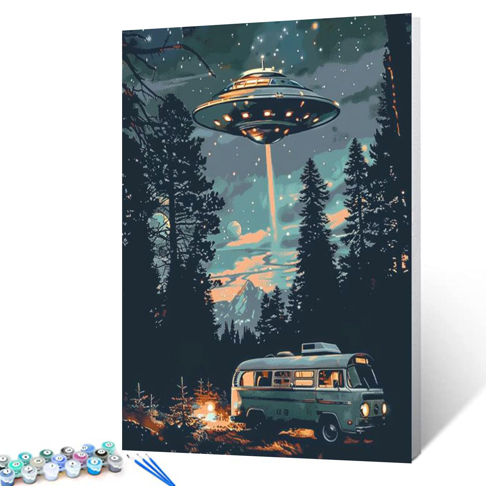 Tucocoo Starry UFO DIY Paint by Numbers for Adults Bus in Forest