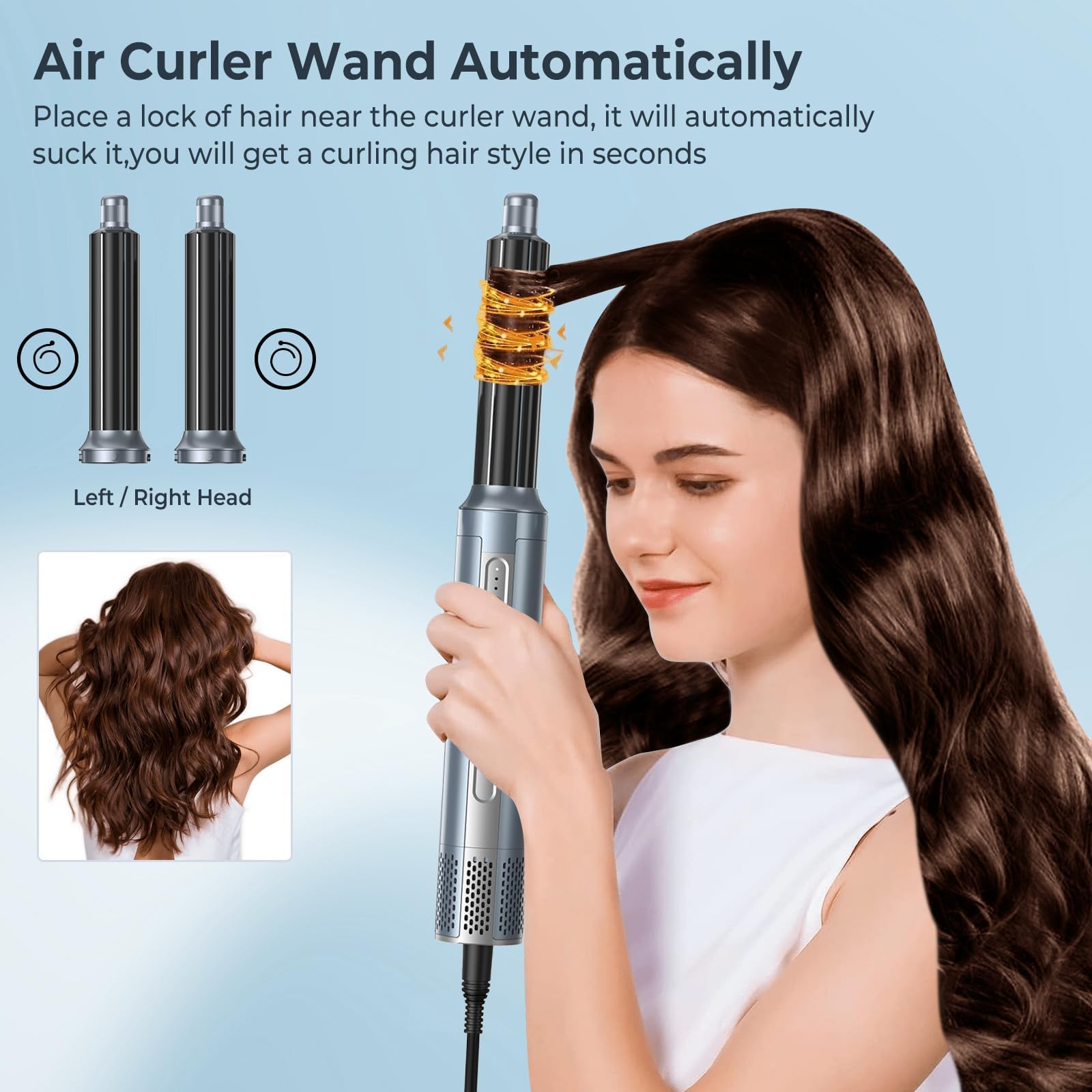 Hair Dryer Brush, Blow Dryer Brush with Attachments,110000 RPM Curly Twist 6 in 1 Air Style, Professional Ionic Hair Styling Tool, Left & Right Air Curler, Volumizer 3