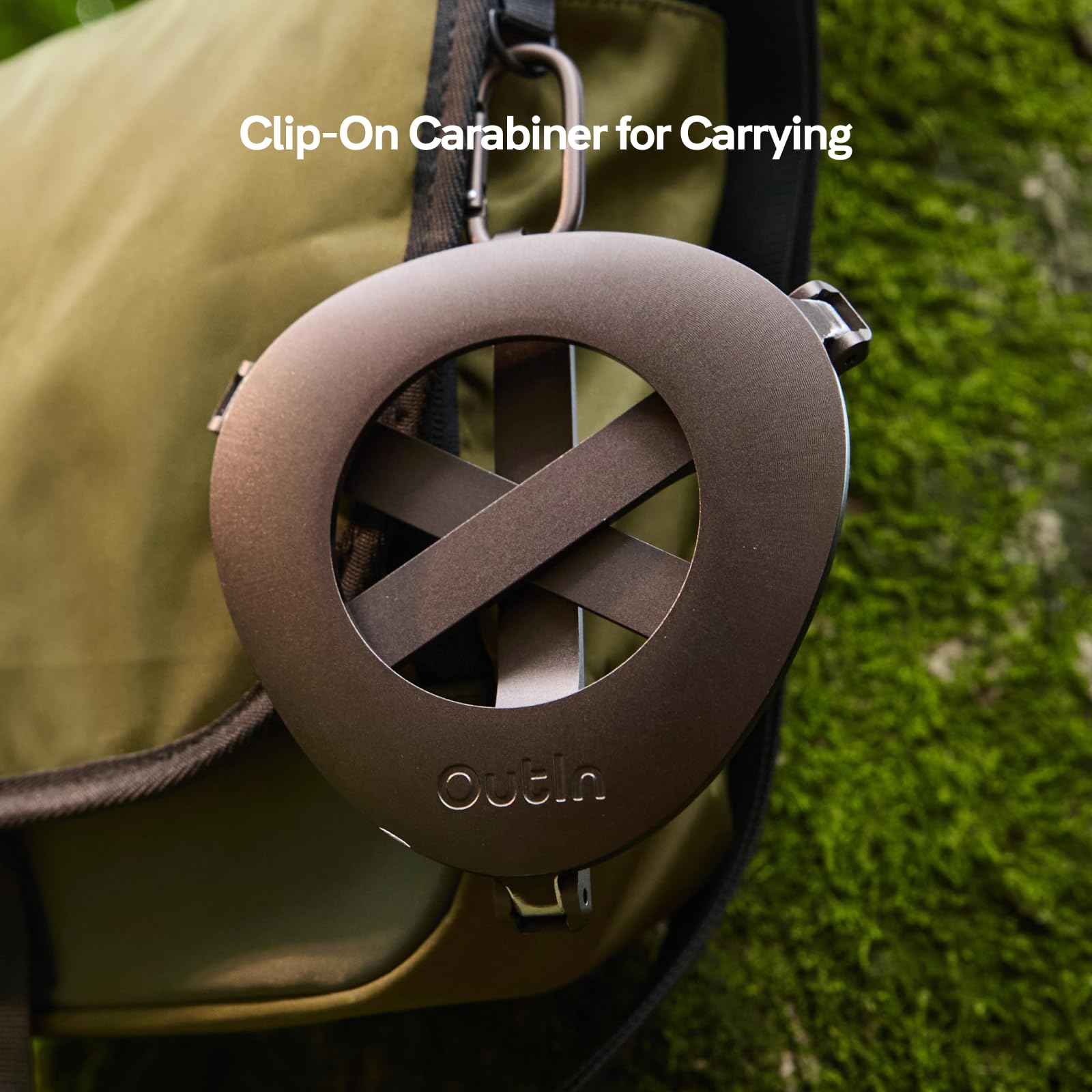 OutIn supporto da Caffè Pieghevole e Ultra-Portatile con Moschettone, Stabile per Macchine da Caffè Espresso, Design Monoblocco in Alluminio, Compatibile Mino e Nano