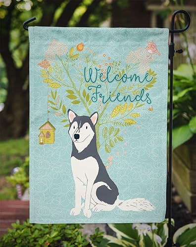Miniatura 3 de Caroline's Treasures BB7594GF Bandera de jardín de Husky siberiano con texto en inglés "Welcome Friends" - Bandera decorativa para patio exterior,
