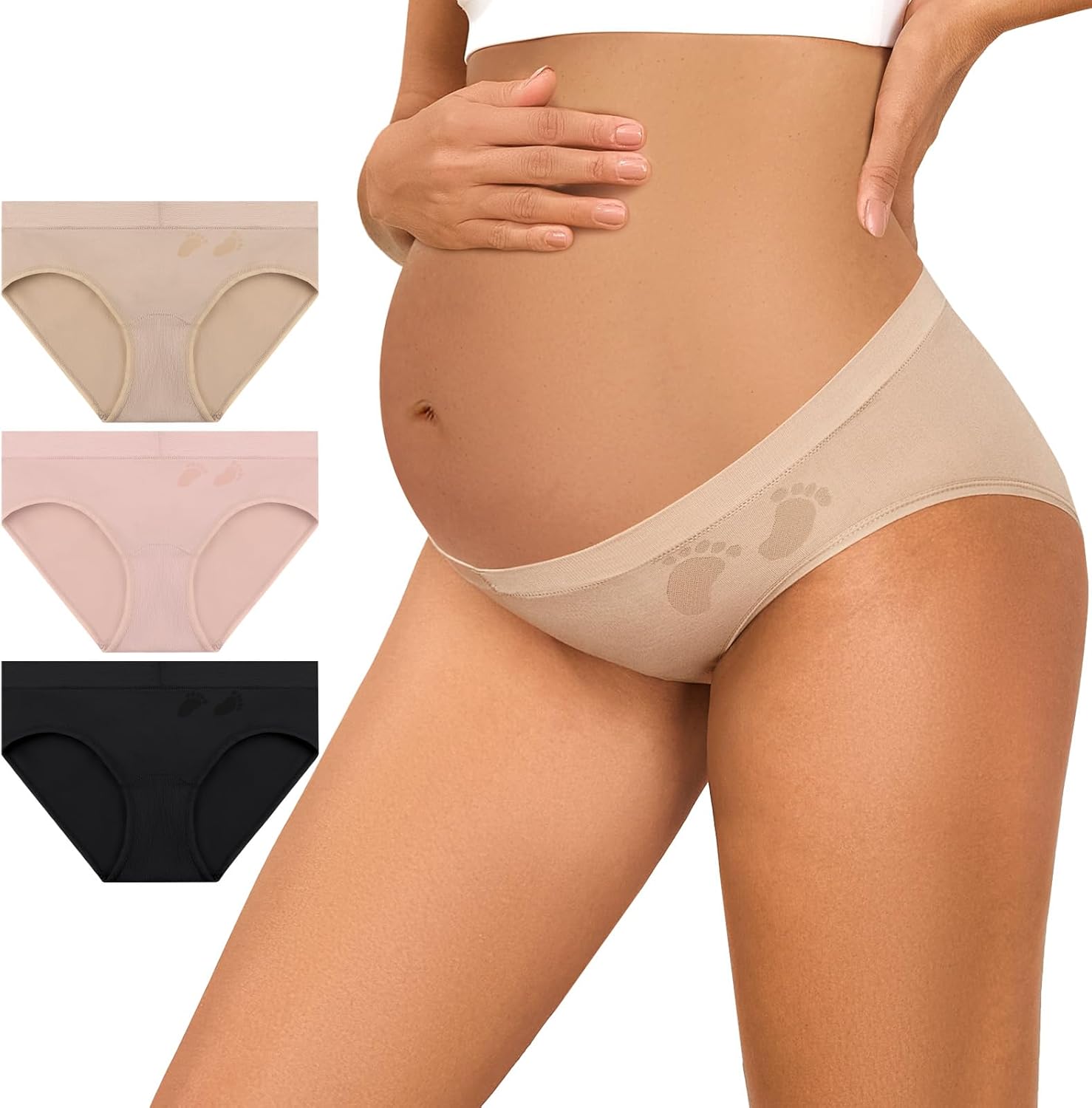 Maternity Underwear Cotton Blend Seamless Pregnancy Panties Under The Bump Postpartum Boyshort Underwear 3-Packs