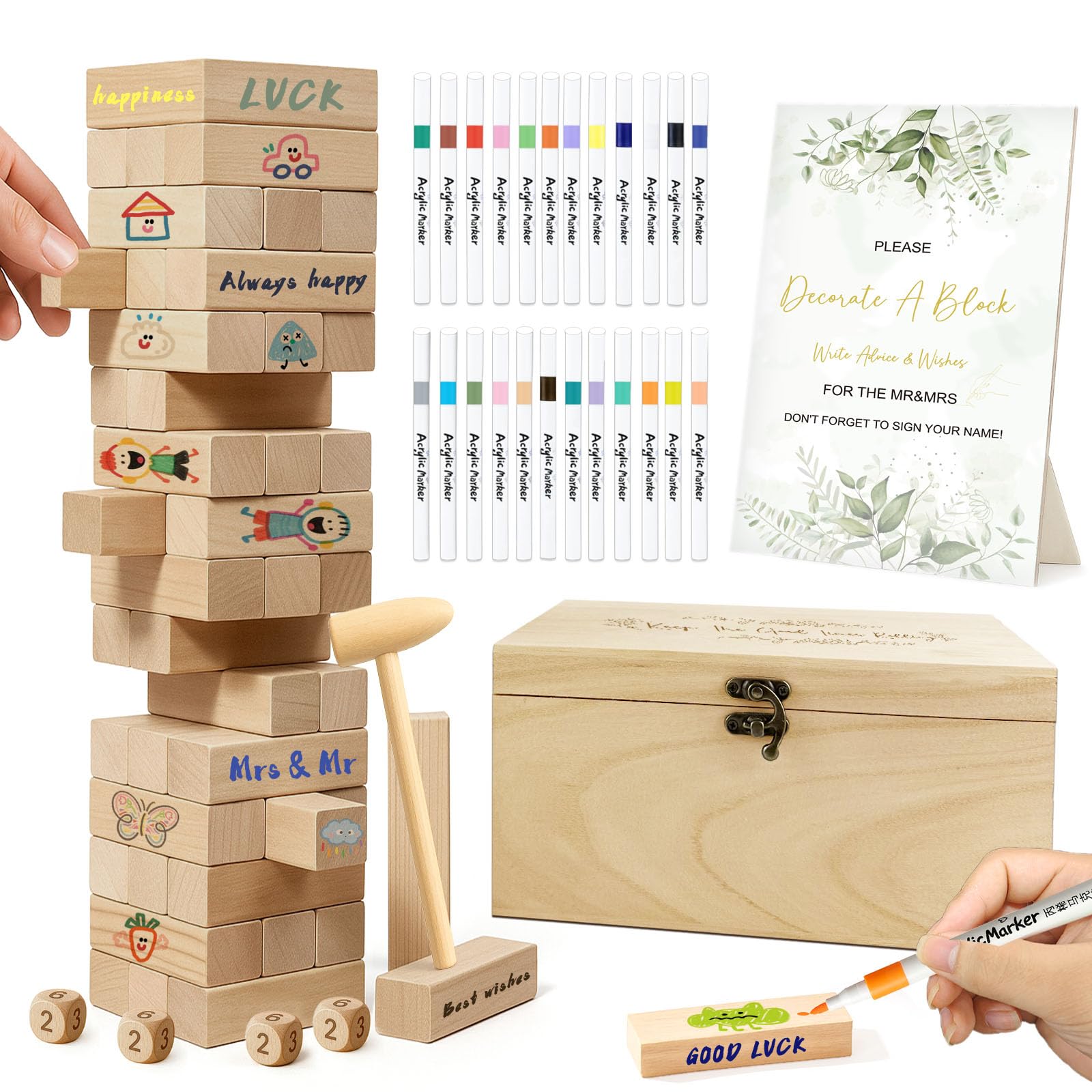 1DFAUL Set di 101 pezzi di mattoncini per feste di nozze da decorare, idee per feste di nozze per impilare, costruire e dipingere, adatto per feste per spose e sposi, anniversari, decorazioni e