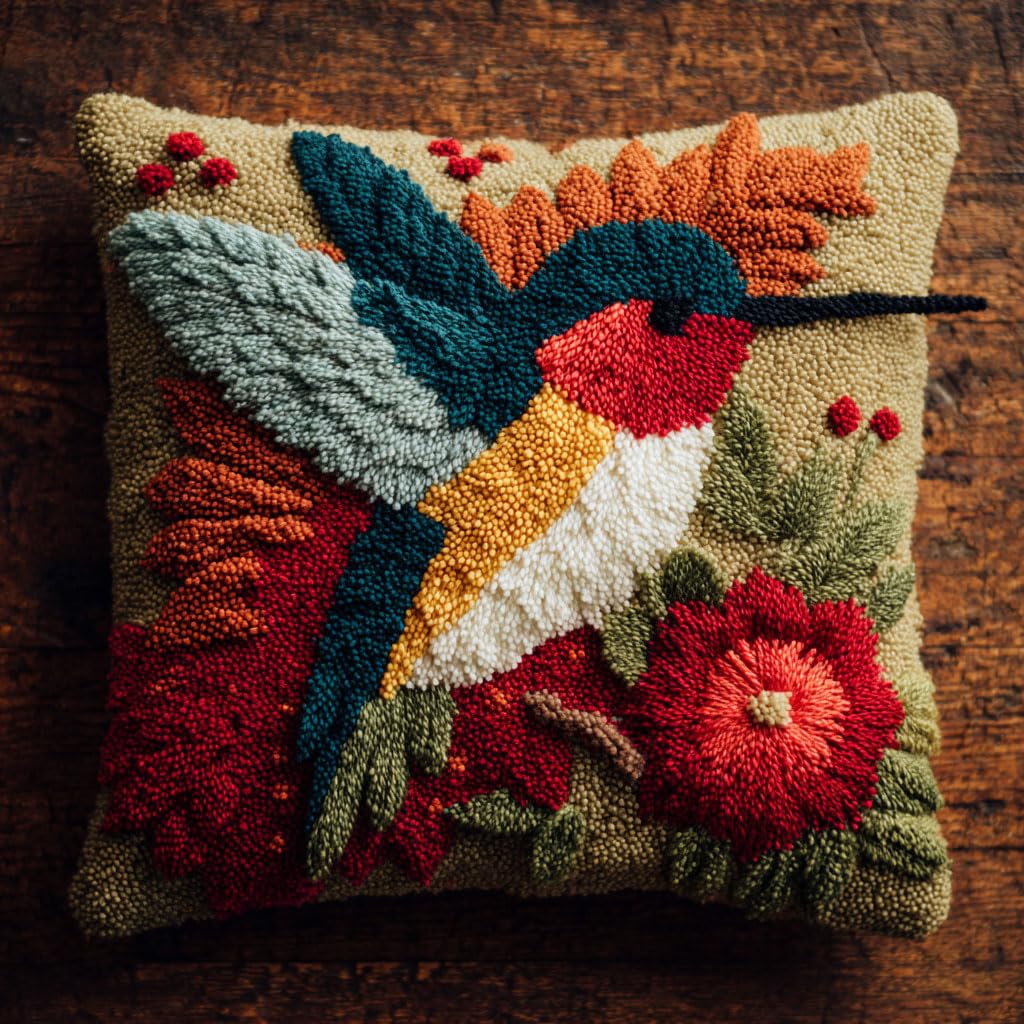 Henypt Latch Hook Kits-B Latch Hook Pillow Case Embroidery Kits, Animals, Birds And Flowers Diy Needlework Latch Hook Cushion Cover Kits For Beginners,Sofa Cushion Cover,17X17inch