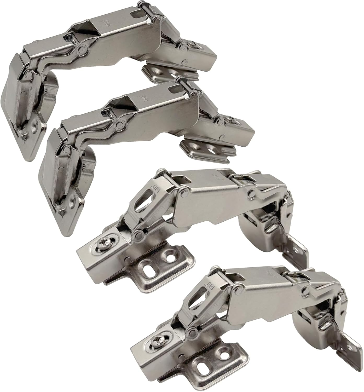 180 Degree Frameless Cabinet Doors Hinges, Concealed Hydraulic Adjustable Mounting, Soft Closing Nickel-Plated Steel Buffer Dampers, 180 Degree Hinge /4Pcs (Full Overlay)