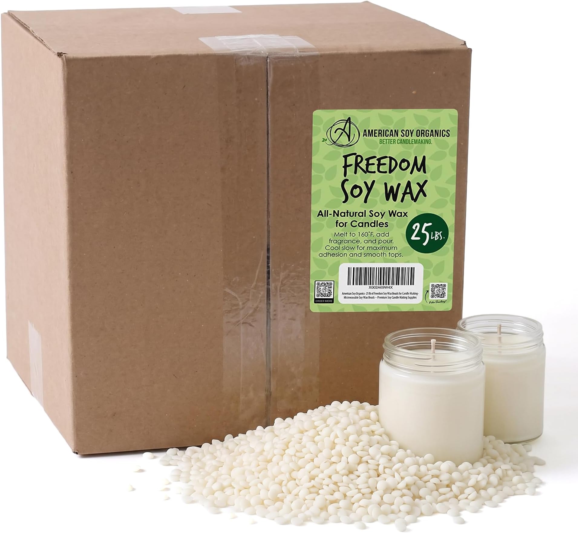 American Soy Organics Freedom Soy Wax Beads, All-Natural Candle Wax, 25 lbs
