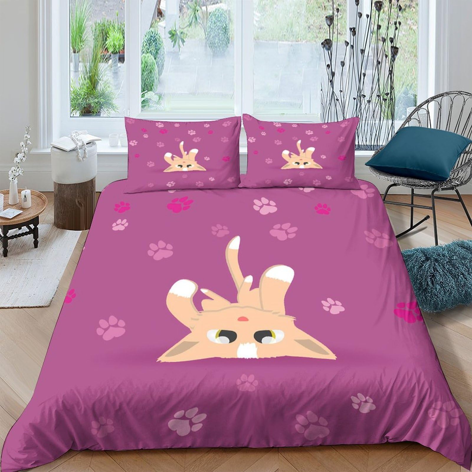 Ctjqhvkz Style-9 3D Printed Cute Cat Fitted Sheet Microfiber Soft Pink Bedroom Decor Cartoon Paw Mattress Cover For Home Guest Room Single（135X200cm）
