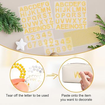 Rhinestone Stickers Glitter Gold Letter Stickers Sticker Letters 2 Inch 5 Sheets Graduation Cap Decorations Large Iron on Letters Patches Rhinestones for Clothes Diamond Letter Patches Scrapbooking