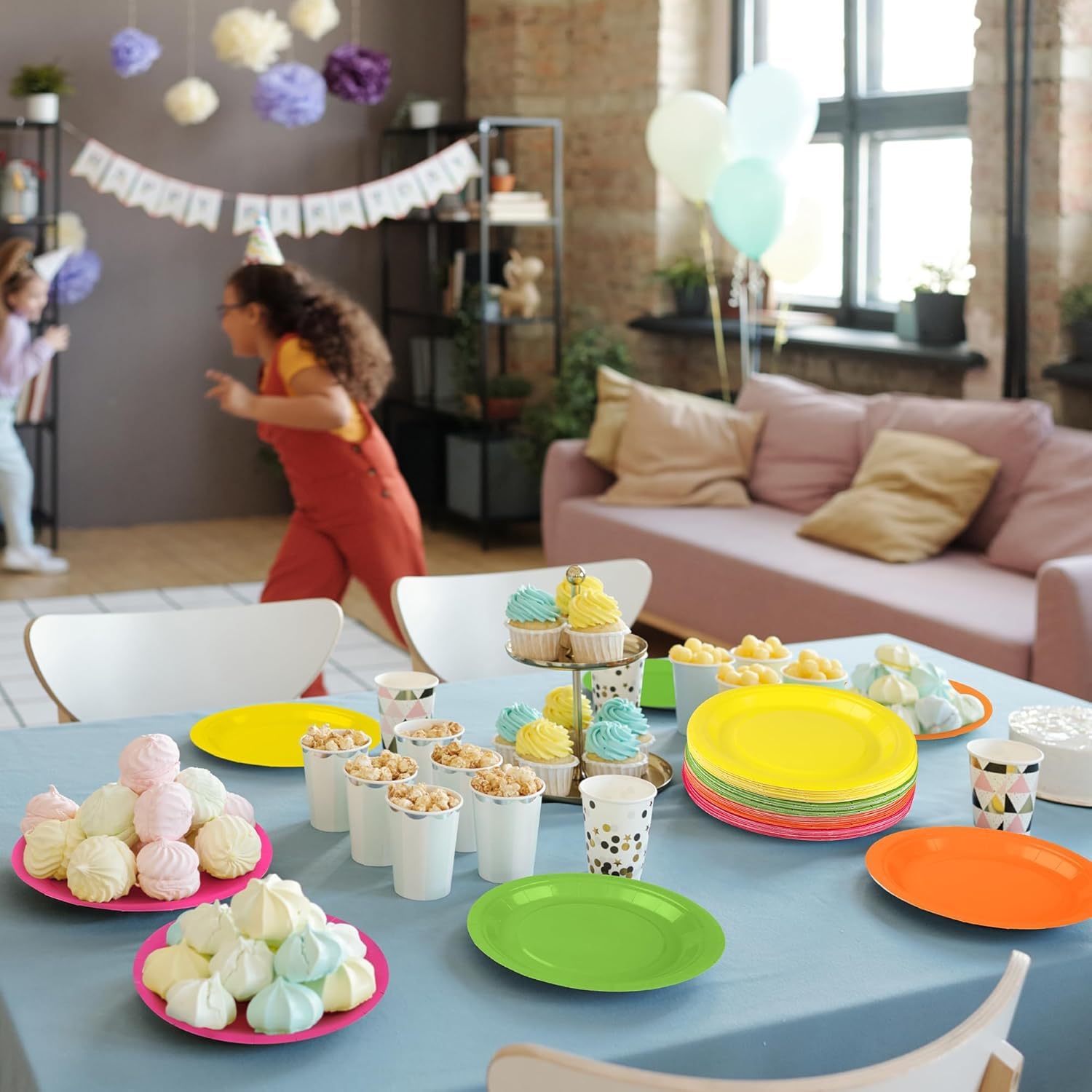 60 platos de papel de arcoíris, bandeja de papel desechable de colores para cumpleaños, picnic, baby shower, todas las ocasiones, platos redondos de papel multicolor de 7 pulgadas