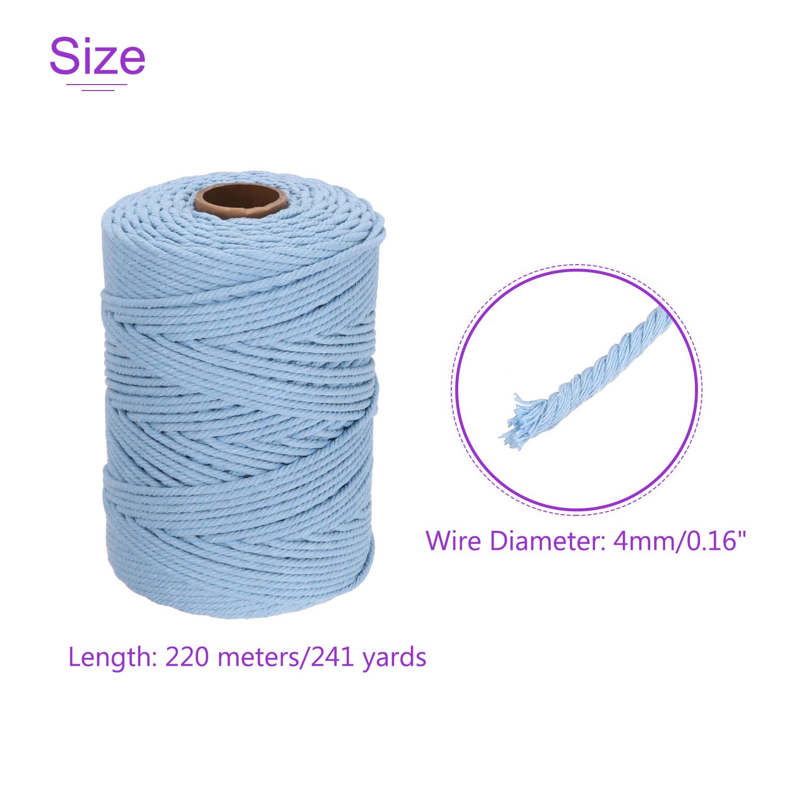 DMiotech 4mm x 220M (241 Yard) Dull Blue Natural Cotton Macrame Rope - Image 4