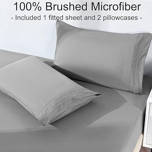 Miniatura 2 de YIYEA Sábana bajera con fundas de almohada, sábana bajera ajustada de microfibra cepillada doble premium, bolsillo profundo de 16 pulgadas, ultra