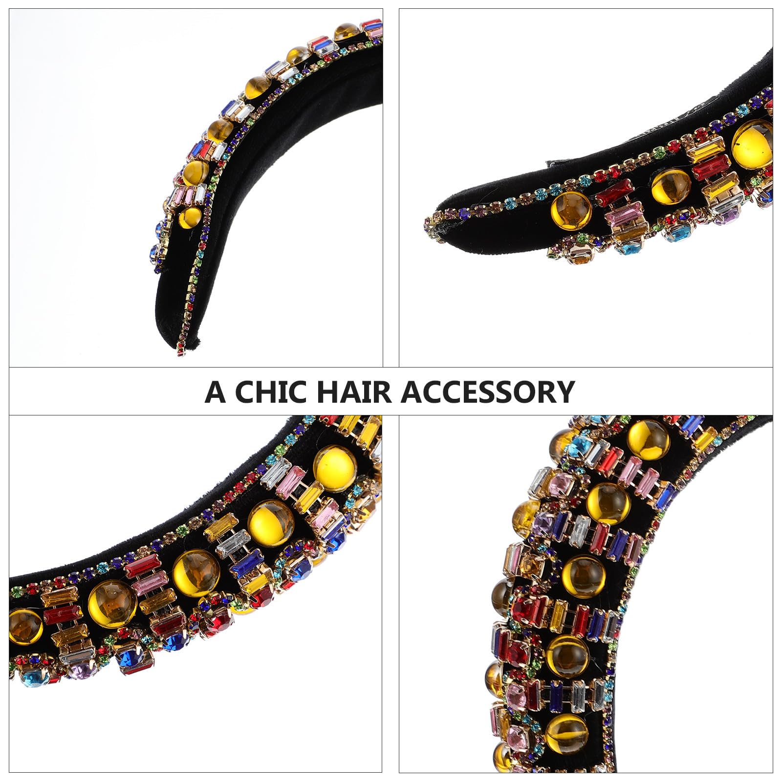 Diadema Ancha Gemas de Imitación Amarillo para Mujer | Tocado Enjoyado de Tela y Cristal, para Gala y Uso Diario, Sujeción Firme