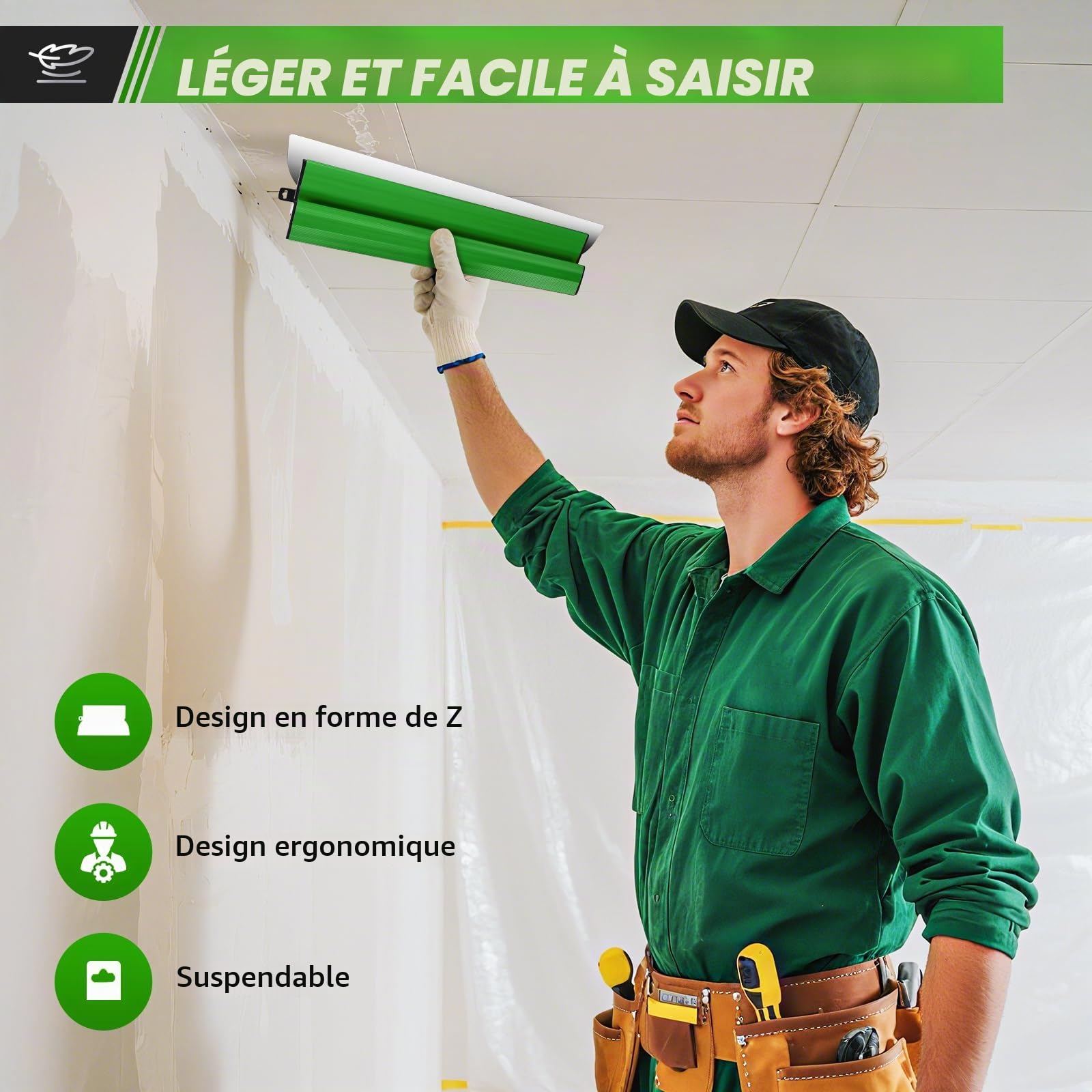 Set de spatules de surface professionnelles dans un coffret - 5x spatules de surface (demi-lune 190 mm, 250 mm, 400 mm, 600 mm, 800 mm) - 2x spatules à main - tige télescopique en aluminium