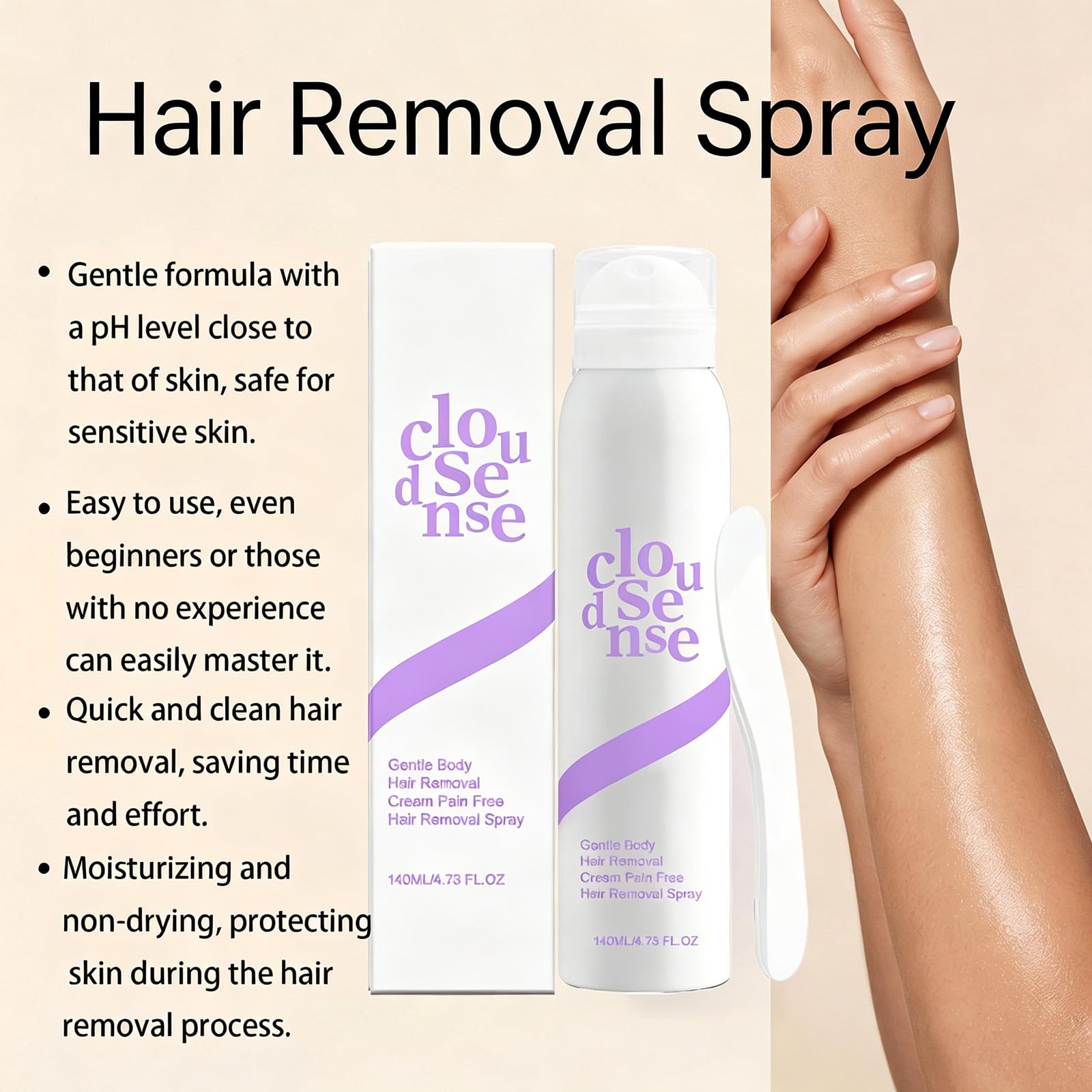 Cloud Sense Pain-Free Hair Removal Spray, Cloud Sense Hair Removal Mousse, Haarentfernungscreme für empfindliche Haut, sanfter Körperhaarentfernungsschaum (3 STÜCKE)
