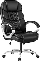 Homall High Back Ergonomic Office Chair - PU Leather Executive Desk Chair with Lumbar Support, Adjustable Height & Padded Arms (Black)