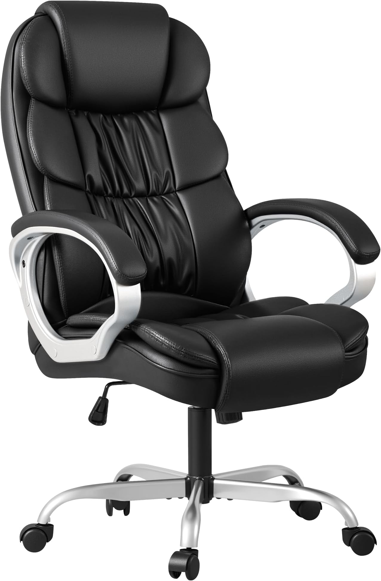 Homall Office Chair High Back Computer Desk Chair, PU Leather Adjustable Height Modern Executive Swivel Task Chair with Padded Armrests and Lumbar Support (Black)