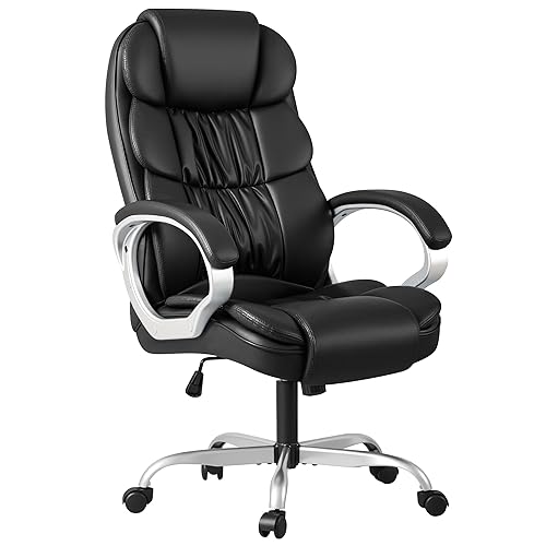 Homall Office Chair High Back Computer Desk Chair, PU Leather Adjustable Height Modern Executive Swivel Task Chair with Padded Armrests and Lumbar Support (Black) - Black