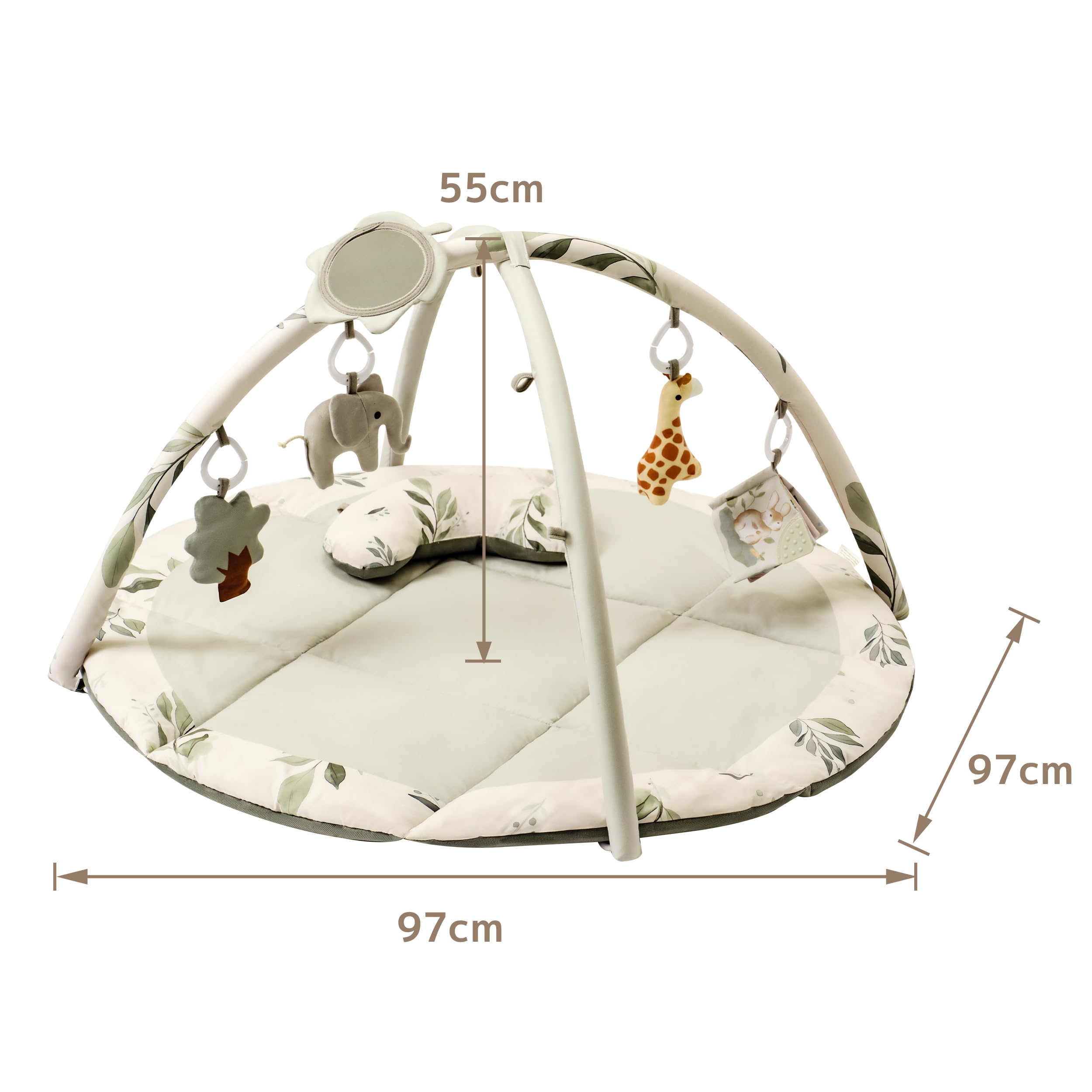 Fortella Gimnasio para Bebé, Tapete de Actividades, Manta de Juegos Plegable con 5 Juguetes Colgantes, Espejo y Almohada -Alfombra Acolchada para el Gateo, Desarrollo Infantil, 0-3-6-12 Meses(Verde)