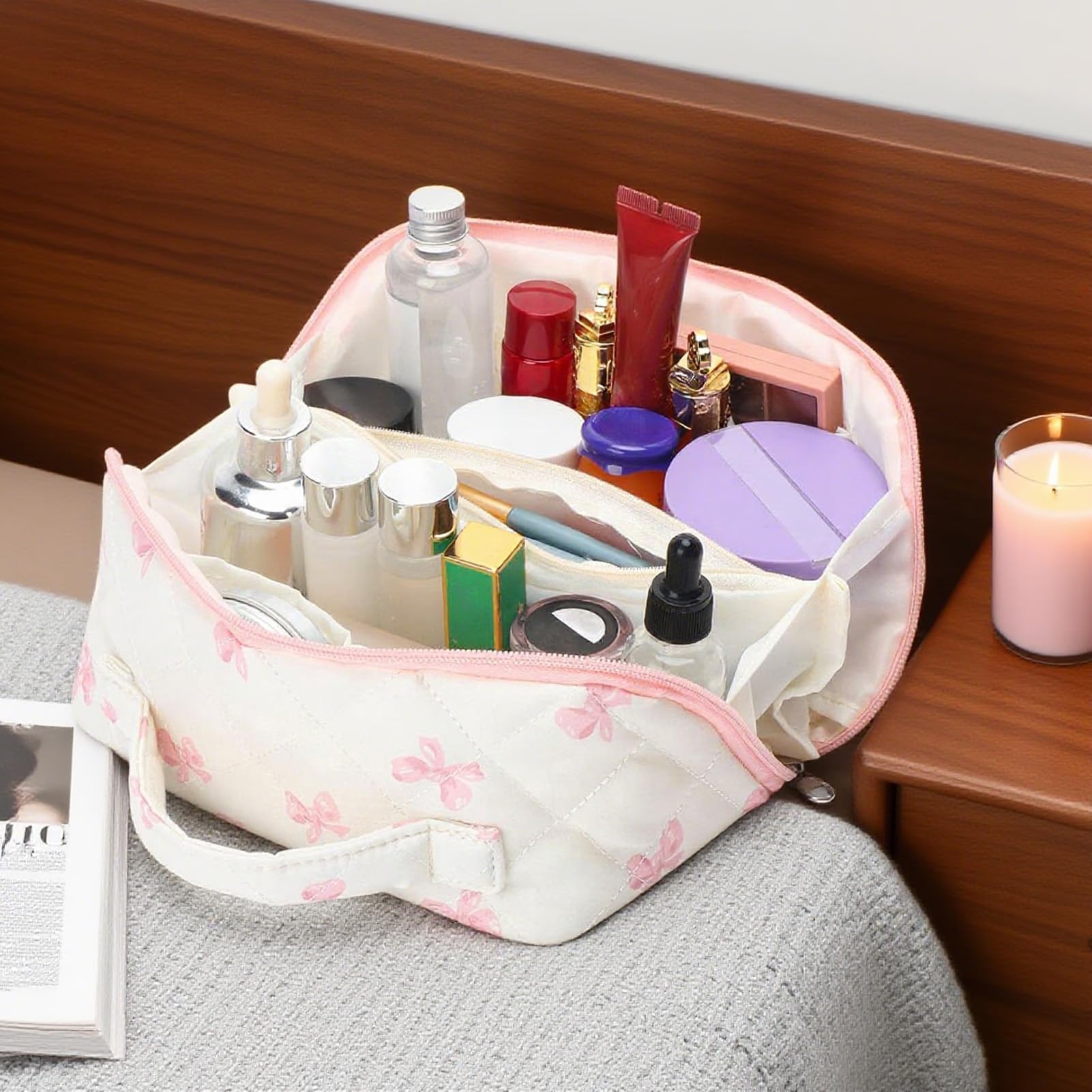 MRKU Trousse de Maquillage matelassée, Grand Organiseur de pinceaux esthétiques