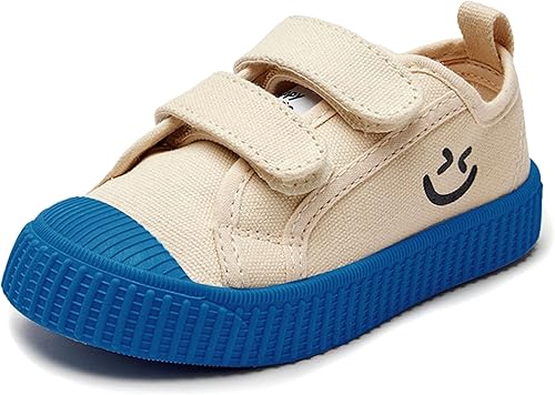 HAPPY NOCNOC - Zapatos para niños y niñas, tenis de lona con doble gancho y bucles con suela de color caramelo