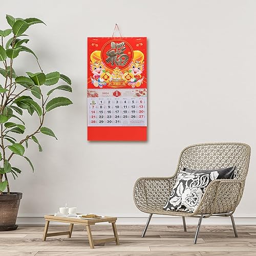 Miniatura 5 de STOBOK Calendario de pared chino 2024 Calendario de año nuevo Año Lunar del Dragón Calendario colgante mensual Calendario diario de dragón de la
