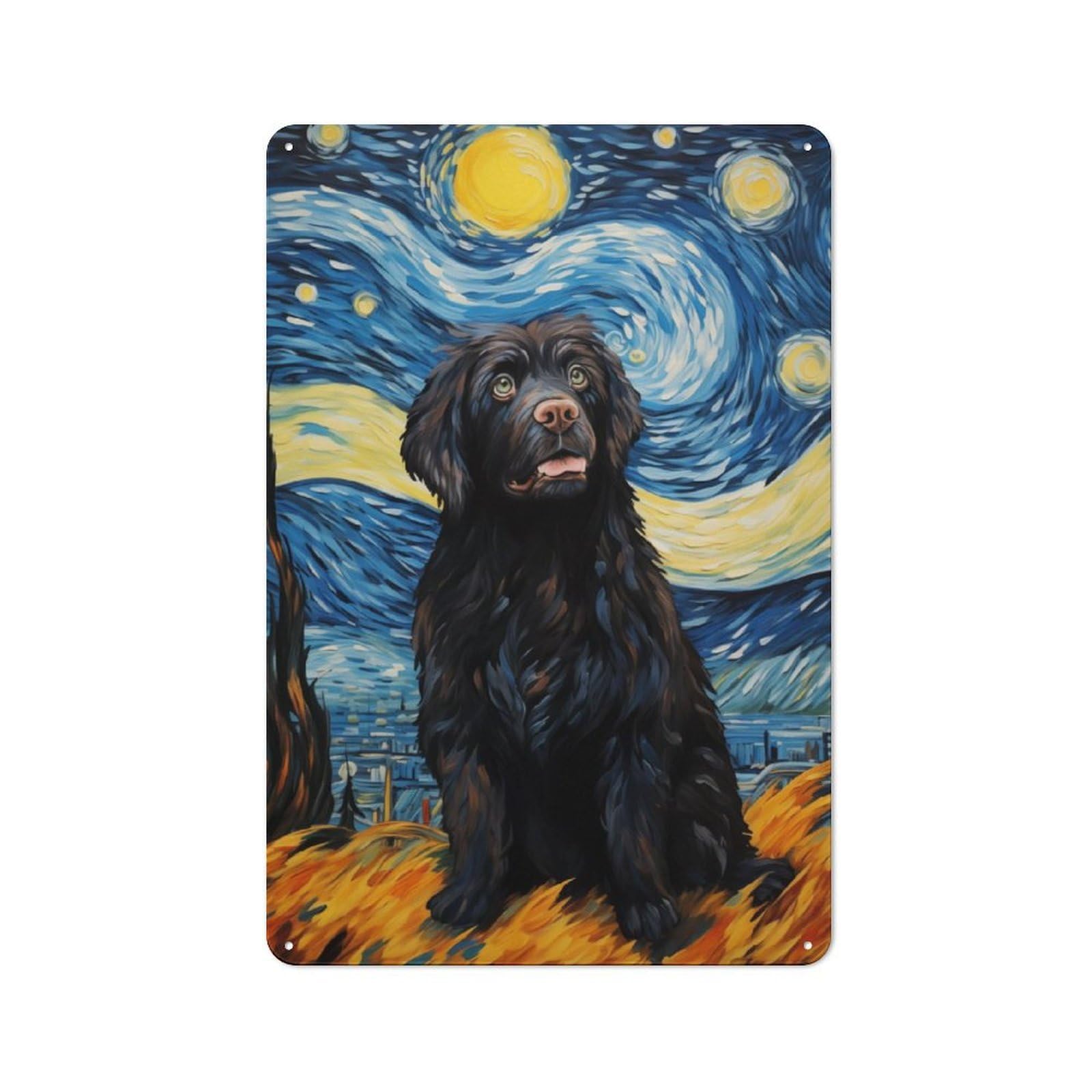 Junmoney Newfoundland Dog Tin Wall Plaque 30X20cm With For Pub Or Café, Suited To Pub Decor Enthusiasts, For Retro Home Interiors