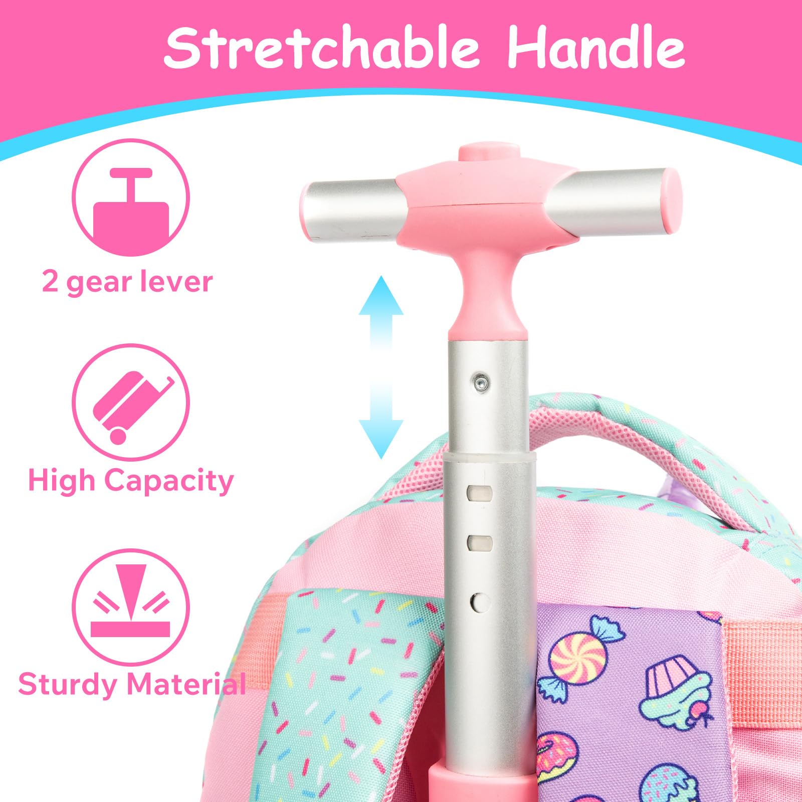 Mochilas Escolares con Animales Ruedas Carro Niña 17" 3PCS Mochila Carrito para Trolley Escolar Bolso de Viaje Estuche Stitch Mujer Maleta Colegio Grande Medianas Infantil Niñas Rosa