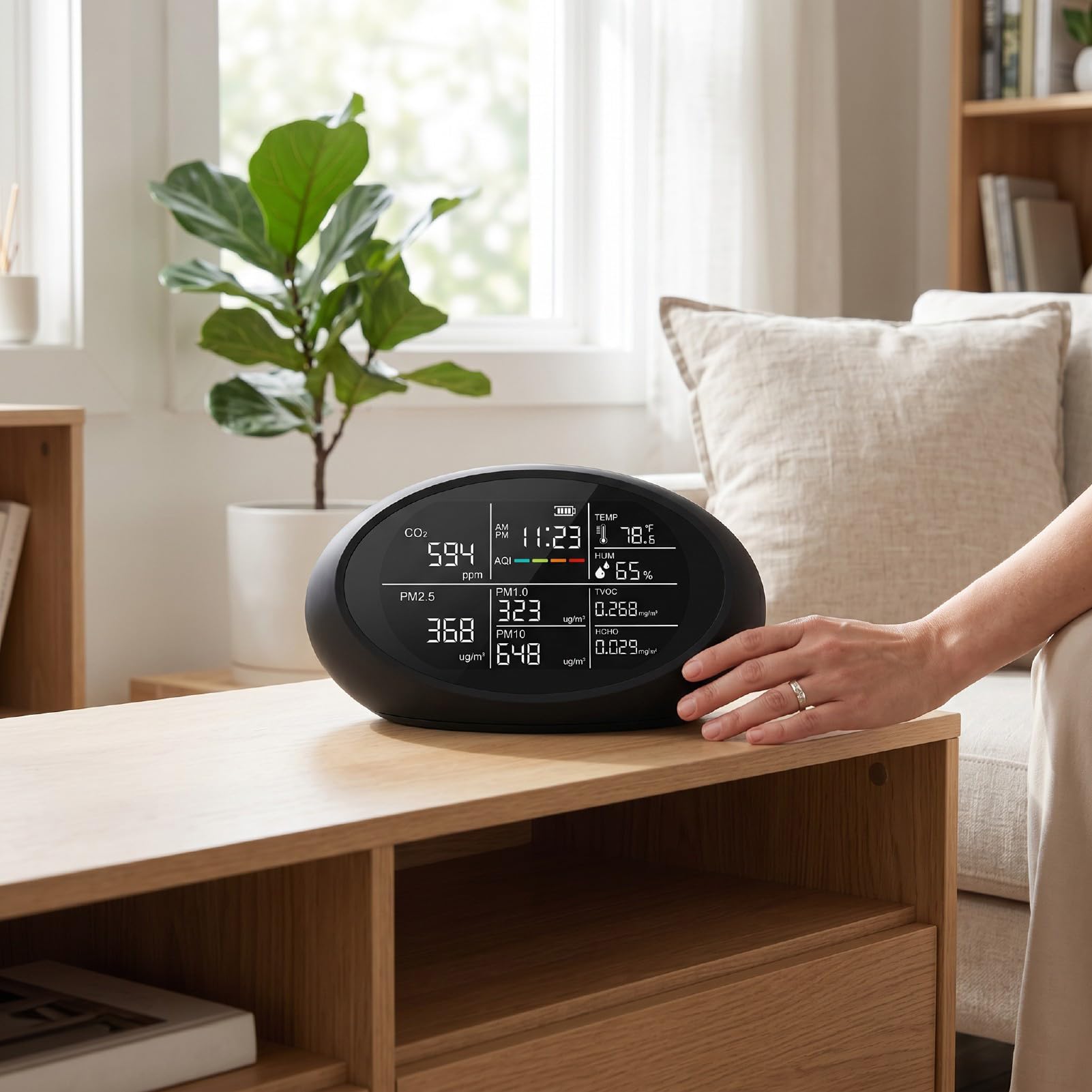 Monitor de Calidad del Aire 10 en 1, CO2, HCHO, TVOC, PM2.5, PM1.0, PM10, Temperatura, Humedad con Sensor NDIR, Alarma para Oficina y Hogar